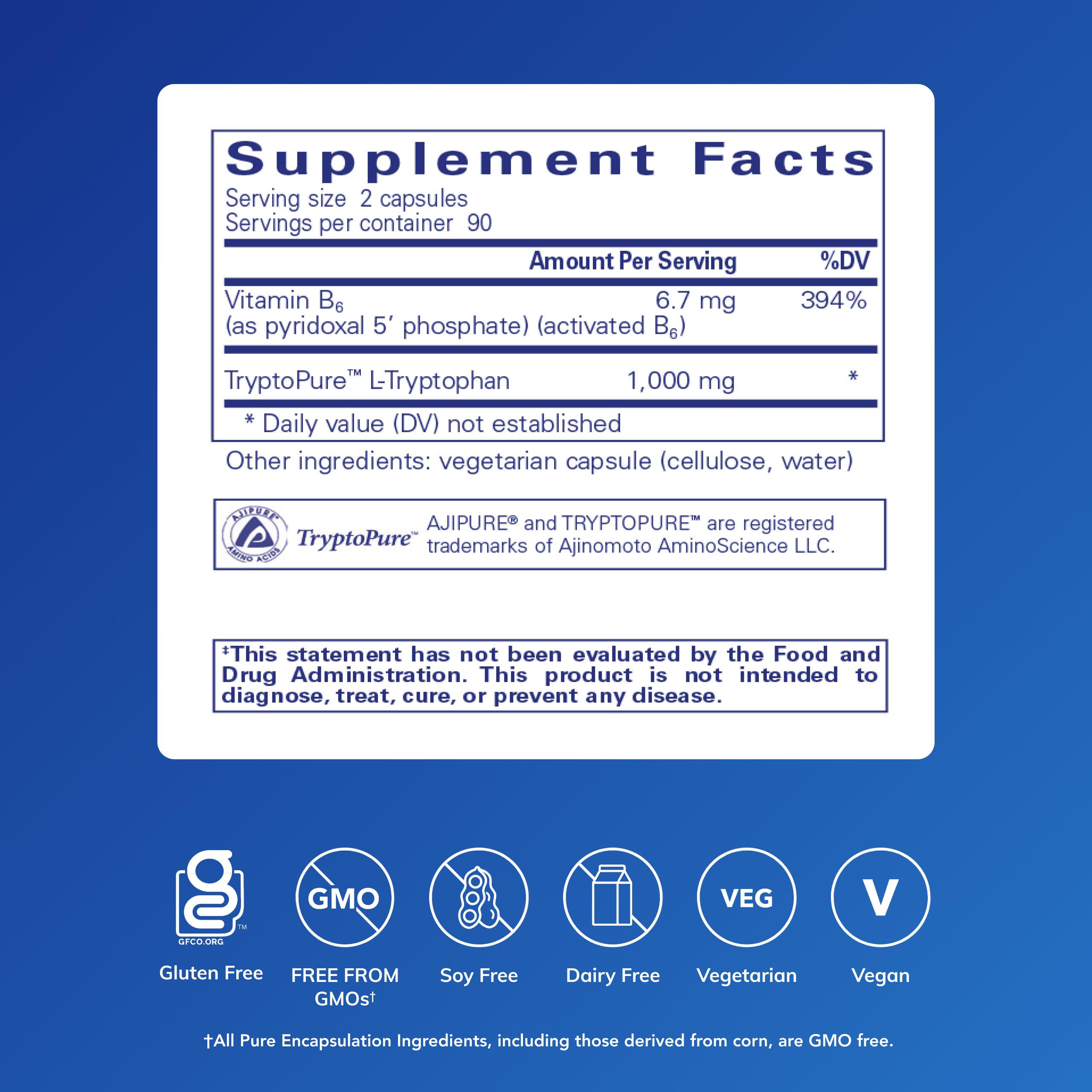 Pure Encapsulations L-Tryptophane – Capsules utilisables dans la routine nocturne