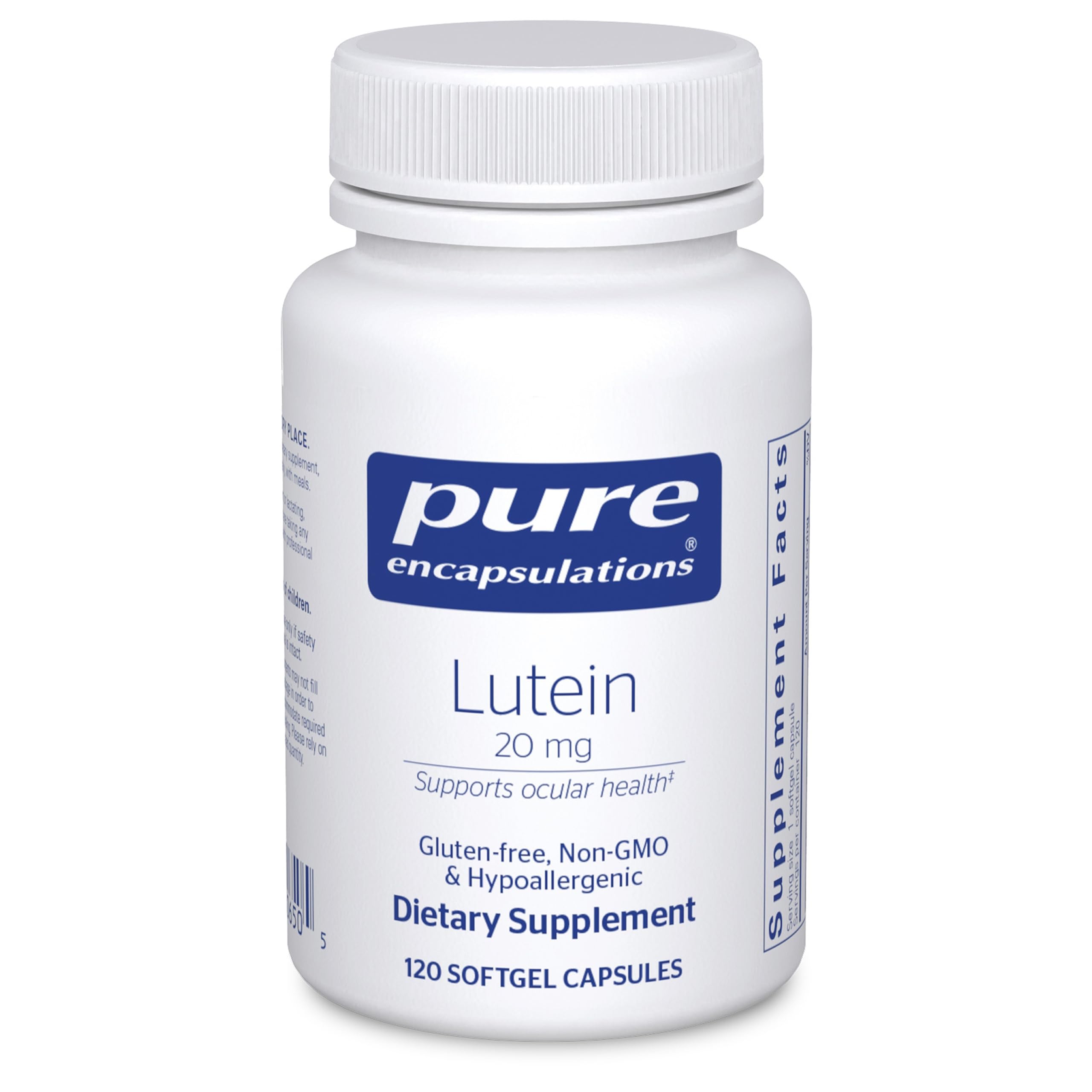 Pure Encapsulations Lutein 20 mg bouteille: soutien visuel quotidien pour la retine
