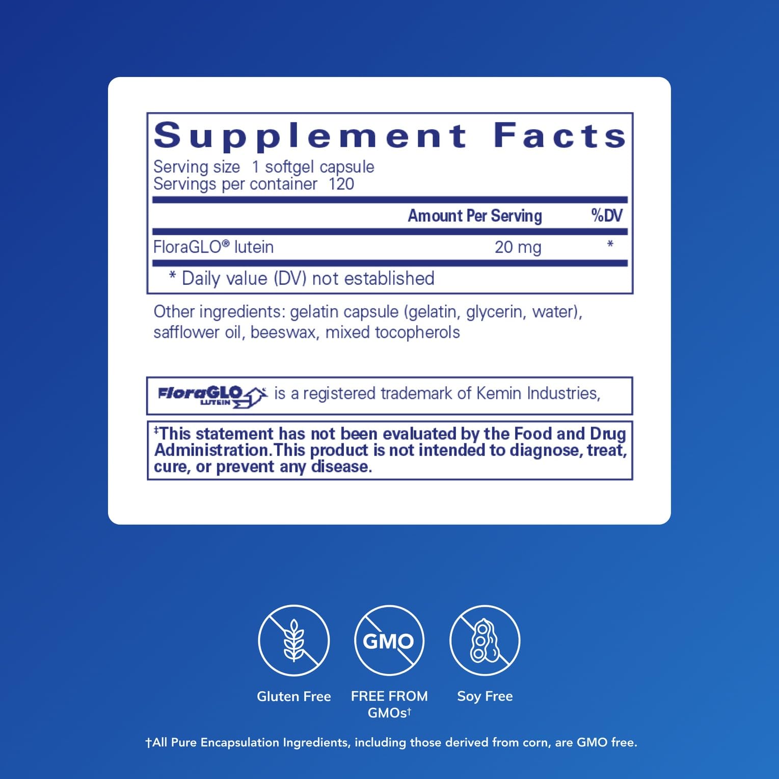 Pure Encapsulations Lutein 20 mg gélules: option hypoallergenique pour les yeux