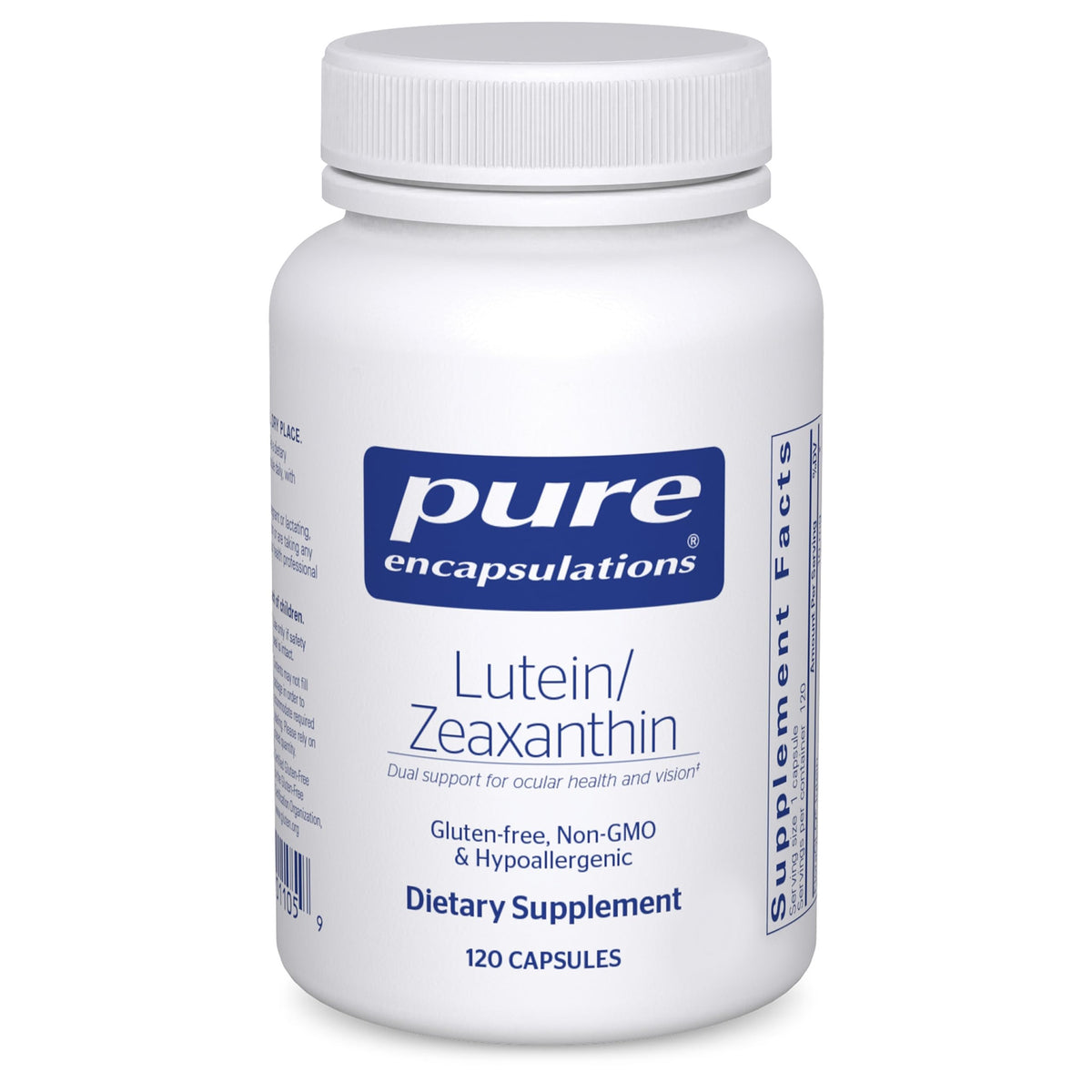 Pure Encapsulations Luteine Zeaxanthine – bouteille montrant les capsules soutenant la santé oculaire