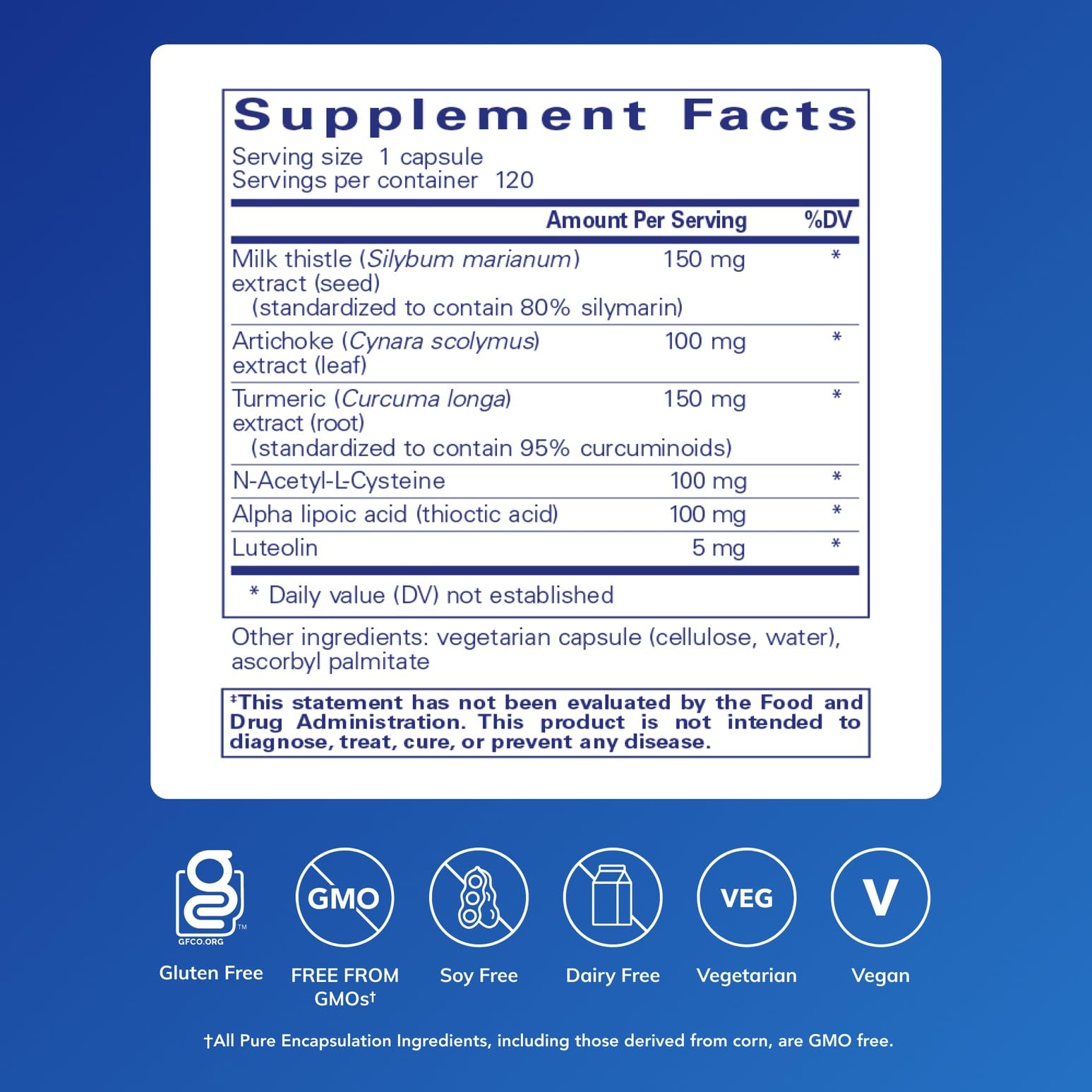 Pure Encapsulations LVR Formula, étiquette du produit indiquant NAC et ingrédients clés.