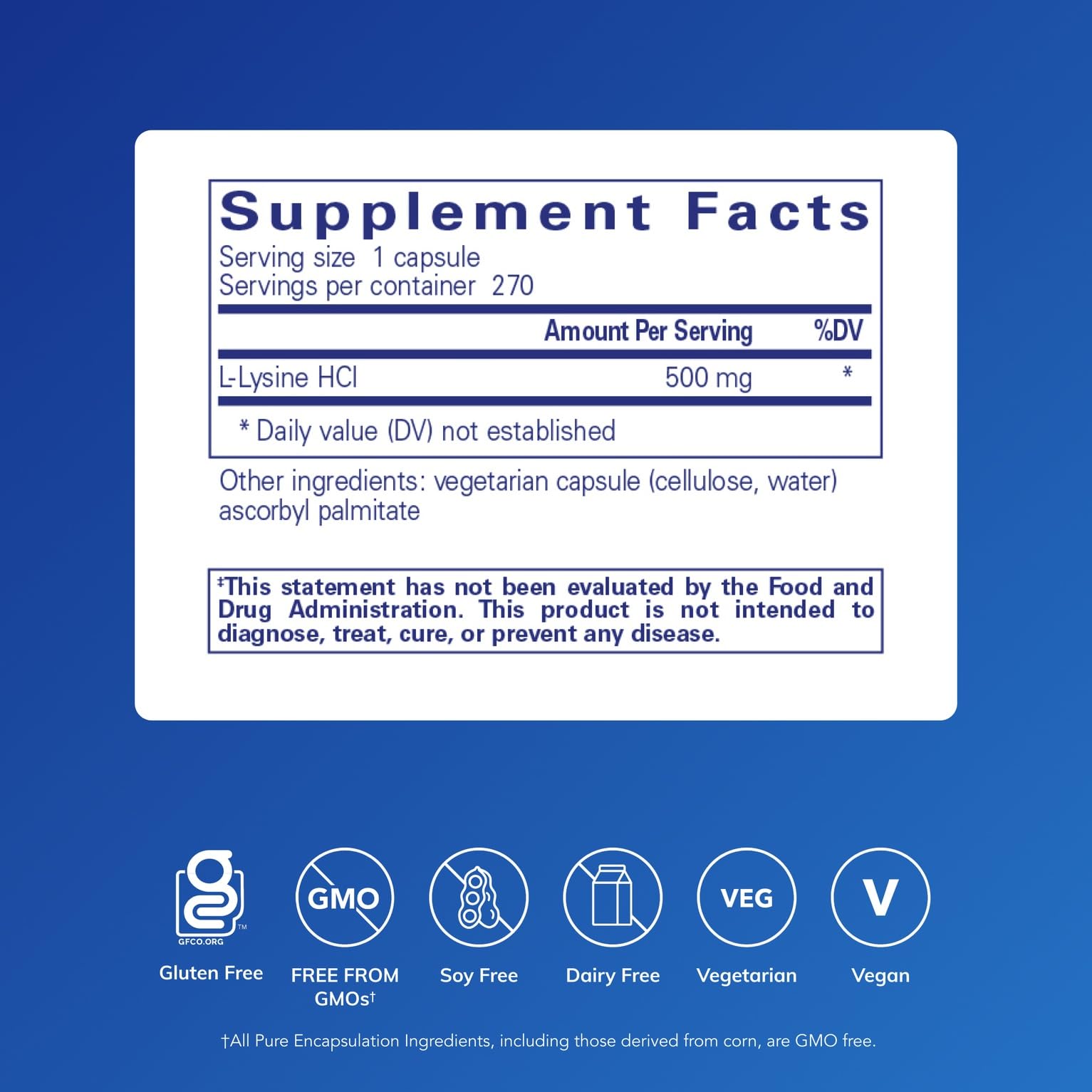 Pure Encapsulations L-Lysine, gélules fines favorisant une prise quotidienne sans allergènes