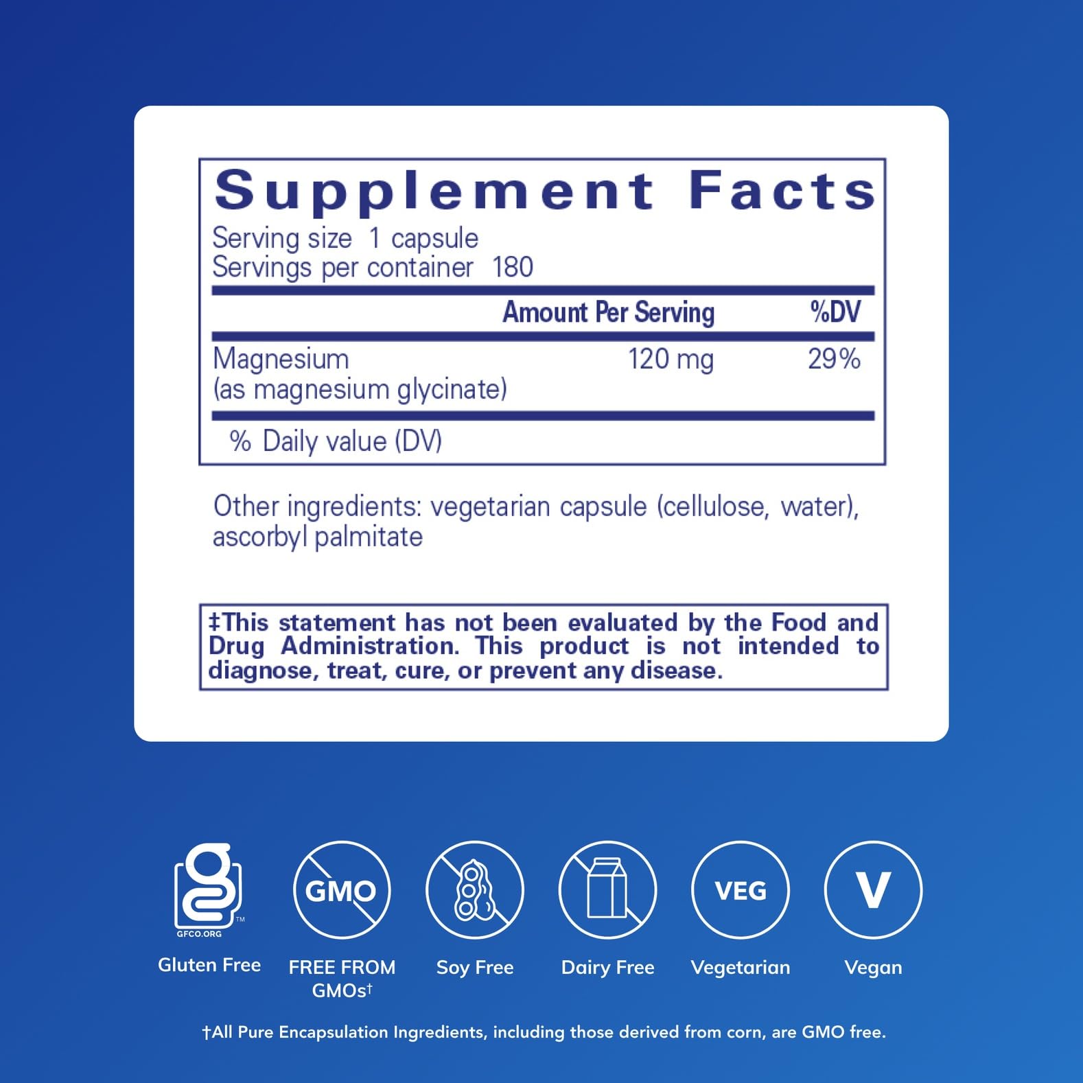 Pure Encapsulations Magnesium Glycinate — capsules faciles à avaler et usage quotidien