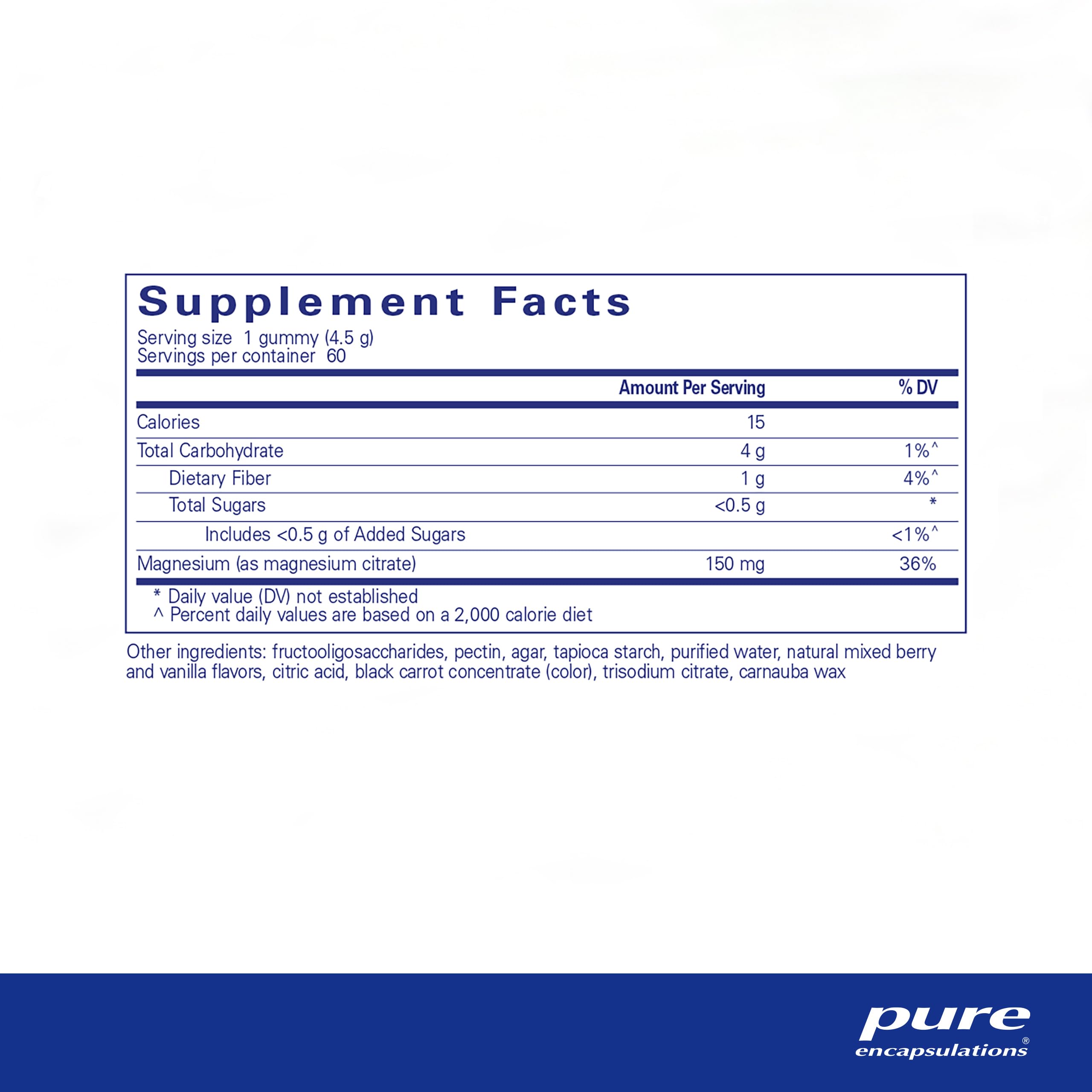 Pure Encapsulations Magnesium Gummy – gommes-baie-vanille – goût agréable et soutien possible