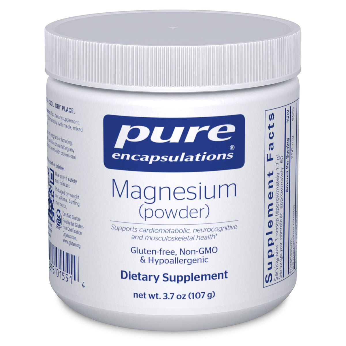 Pure Encapsulations Magnésium Poudre : versement facile pour un dosage précis et pratique.