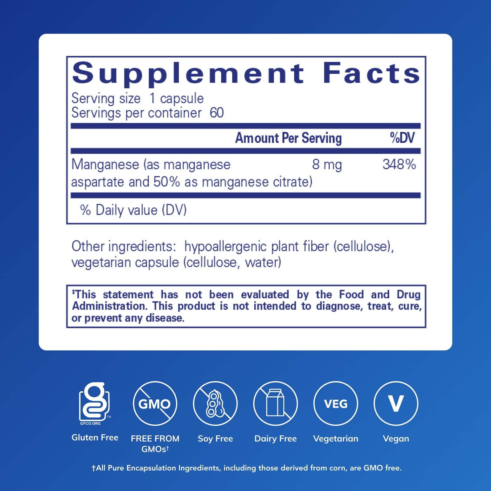 Pure Encapsulations Manganèse: capsules, présentation pratique pour une supplémentation hypoallergénique.