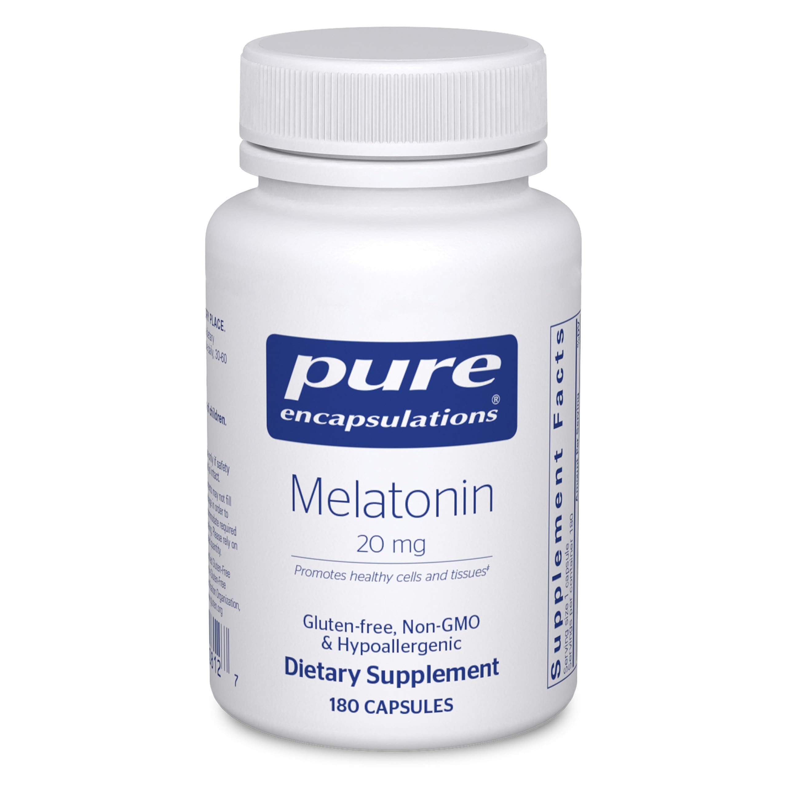 Pure Encapsulations Mélatonine 20 mg — bouteille visible — soutien potentiel des tissus sains