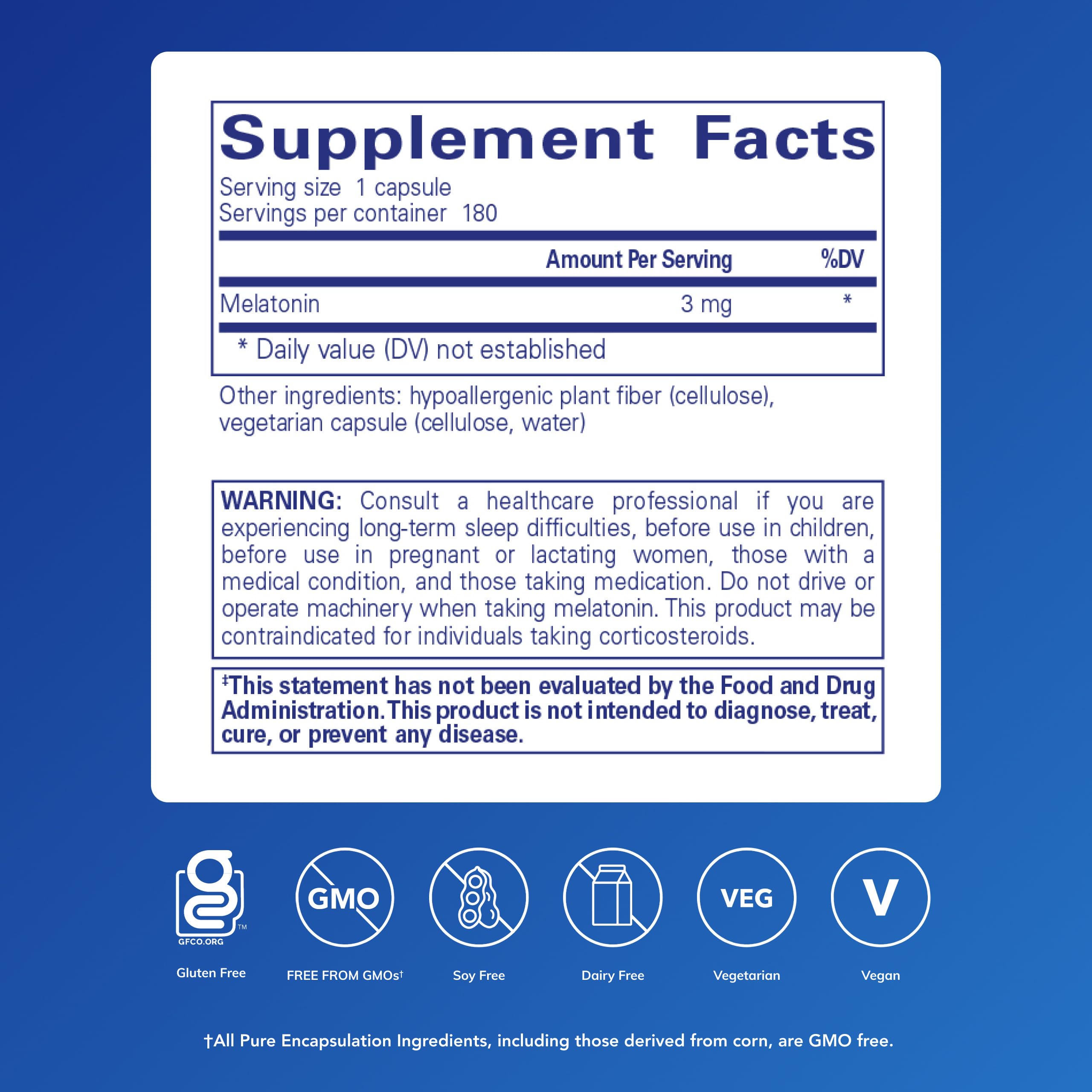 Pure Encapsulations Mélatonine 3 mg — gelules pour un sommeil naturel.