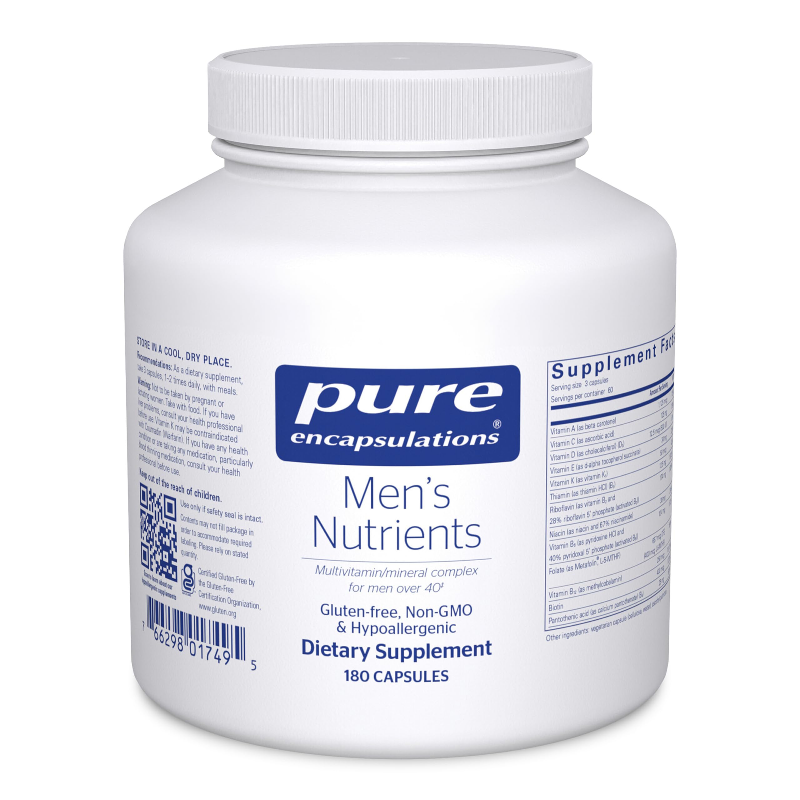 Pure Encapsulations Men’s Nutrients, bouteille: énergie potentielle et bien-être quotidien.