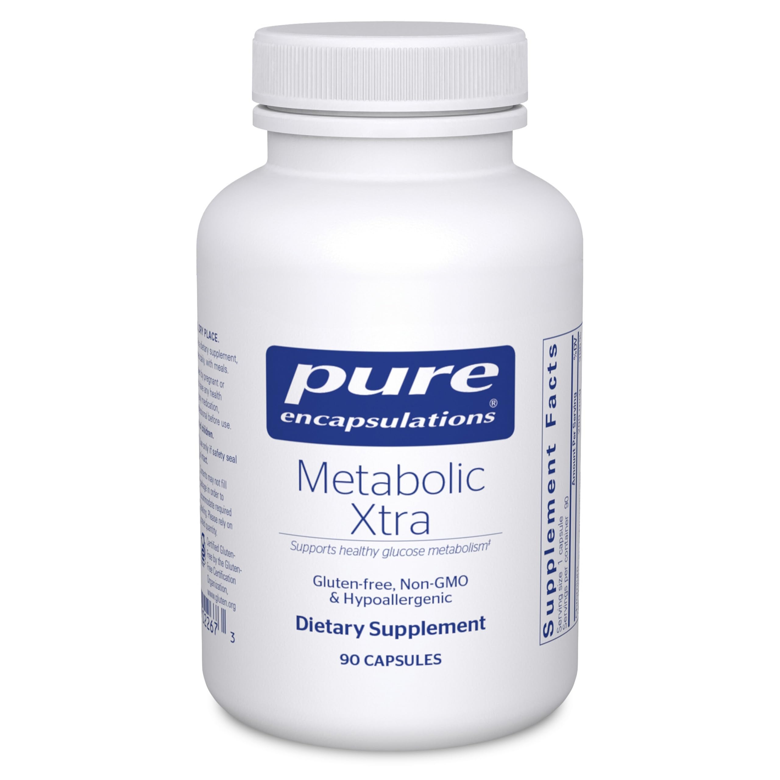 Pure Encapsulations Metabolic Xtra – bouteille visible pour soutenir le métabolisme des glucides.