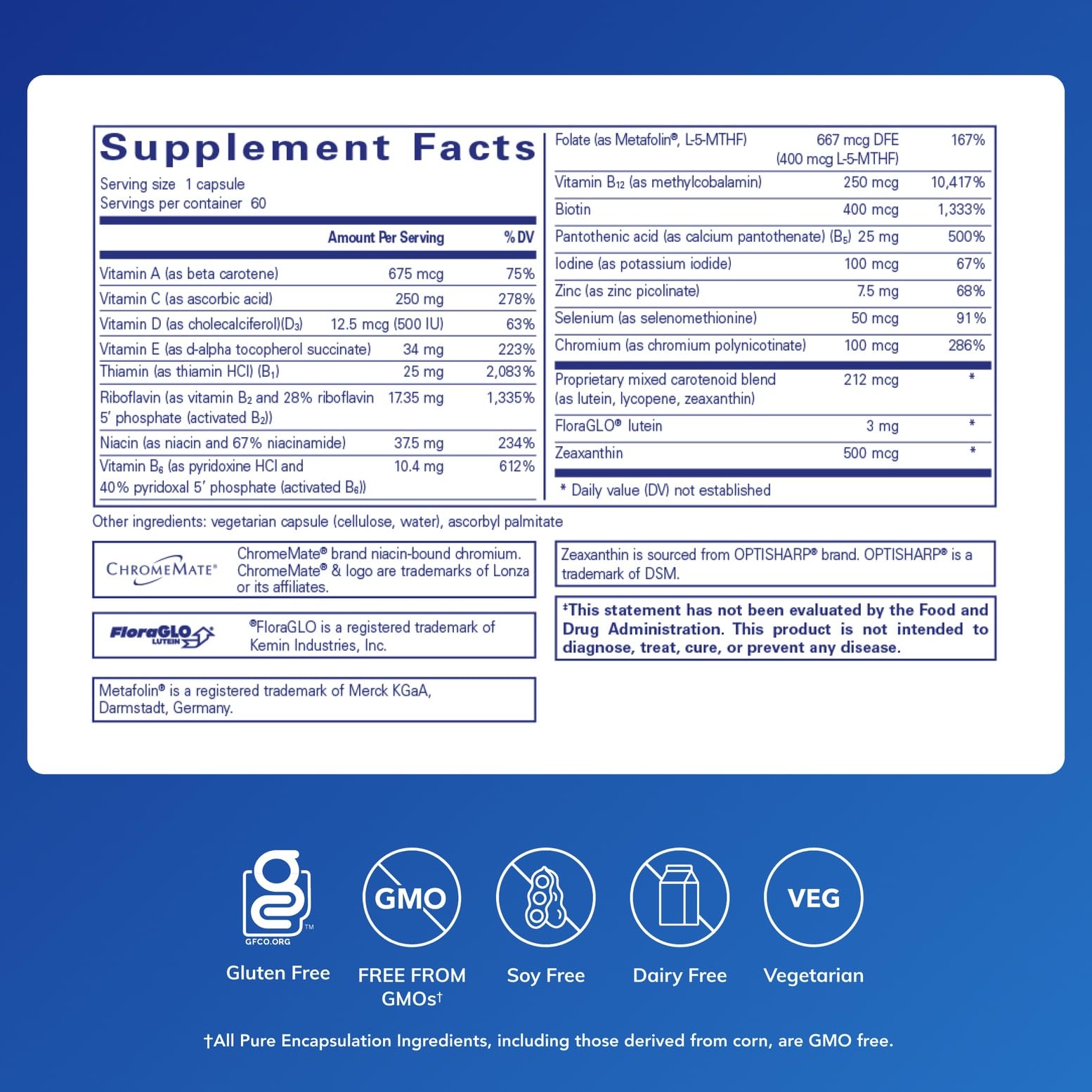 Pure Encapsulations Multi T/D, gelules visibles, apport quotidien en vitamines et minéraux.