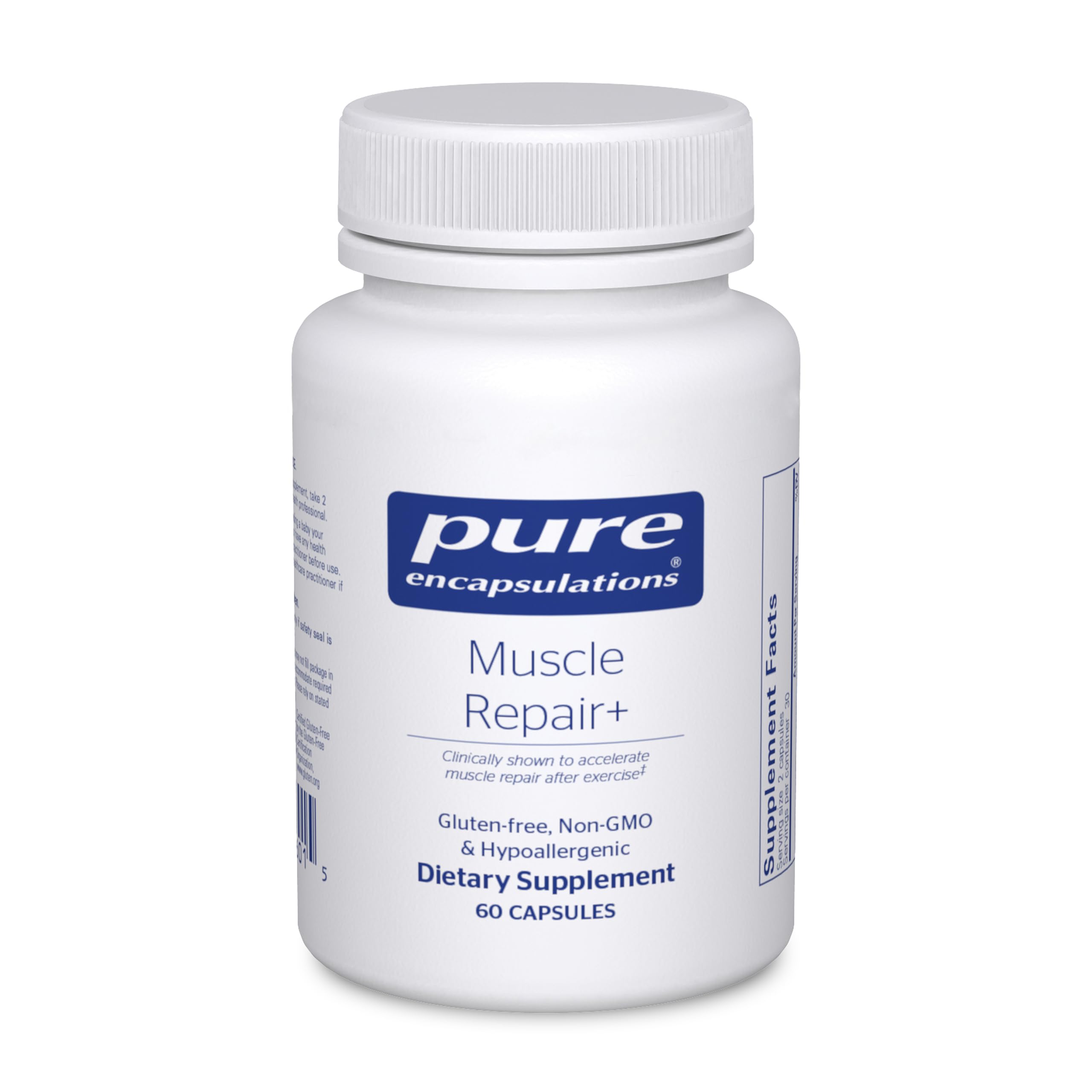 Pure Encapsulations Muscle Repair+ flacon, soutien potentiel à la récupération musculaire après l'entraînement.