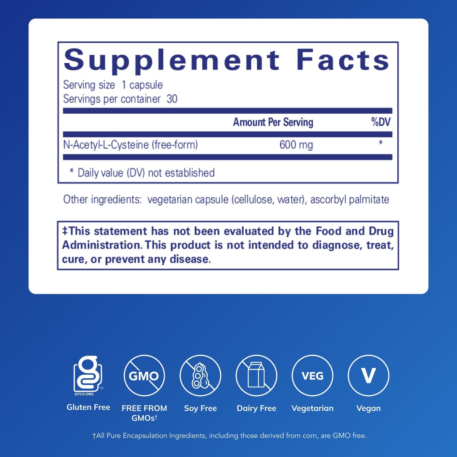 Pure Encapsulations NAC 600 mg — capsules, soutien immunitaire et antioxydant potentiel.