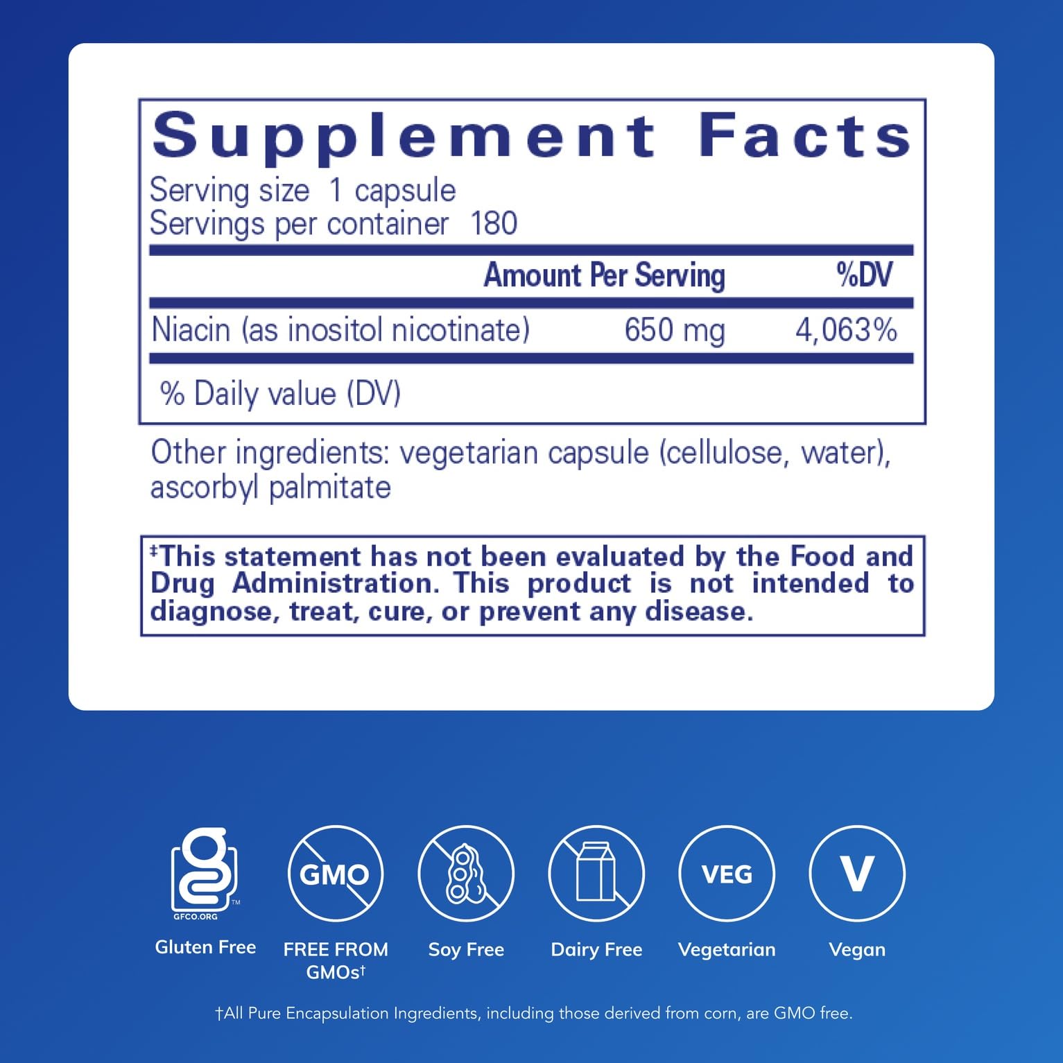 Niacitol Pure Encapsulations: capsules quotidiennes faciles à avaler
