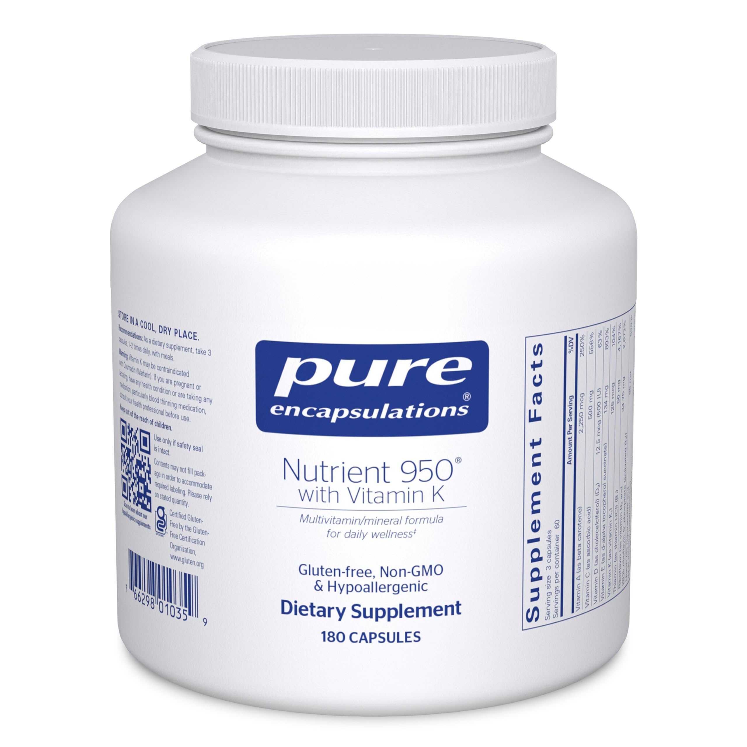 Pure Encapsulations Nutrient 950 en bouteille, prise quotidienne pratique.