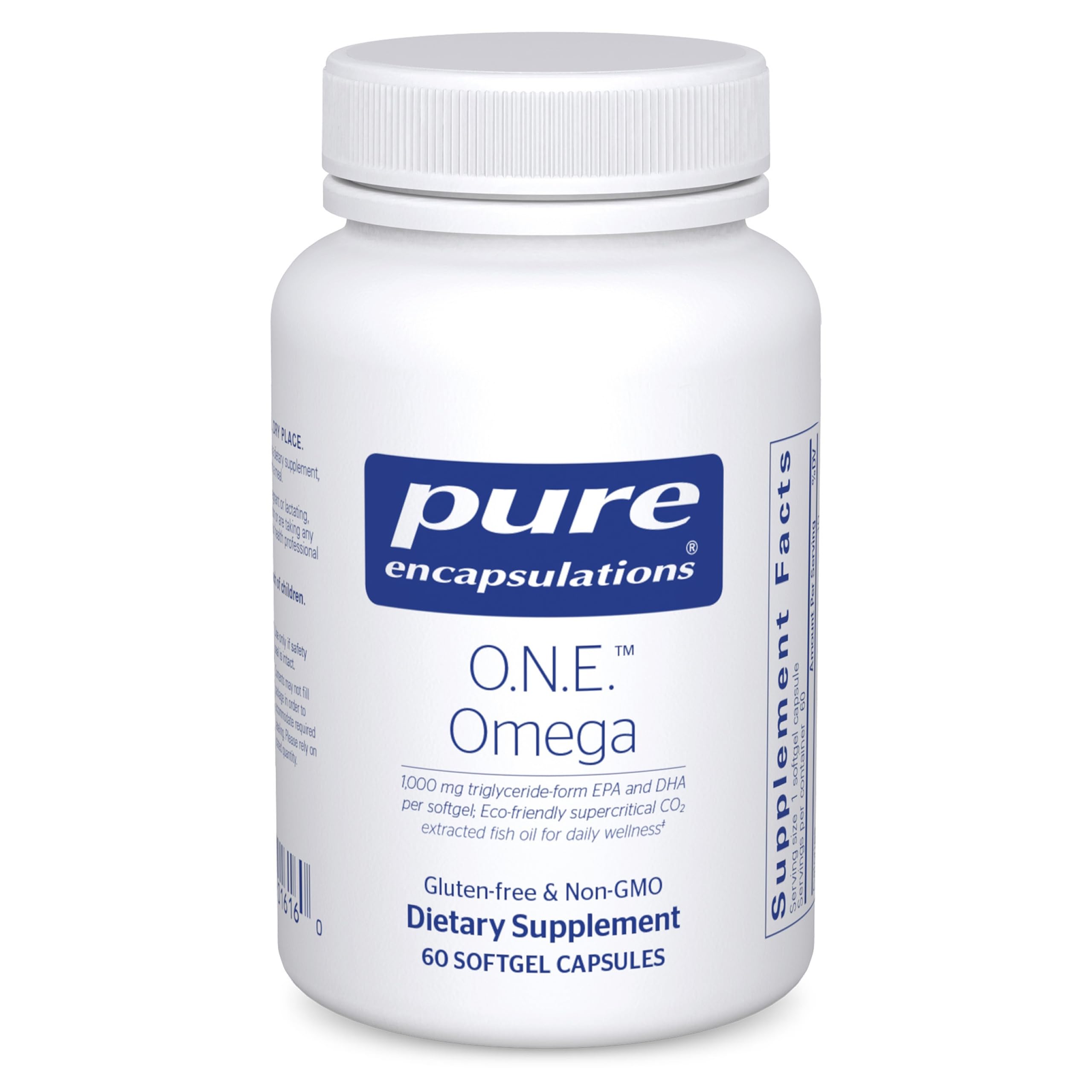 Pure Encapsulations O.N.E. Omega – capsules poisson visibles, soutiennent potentiellement le cœur et le cerveau.