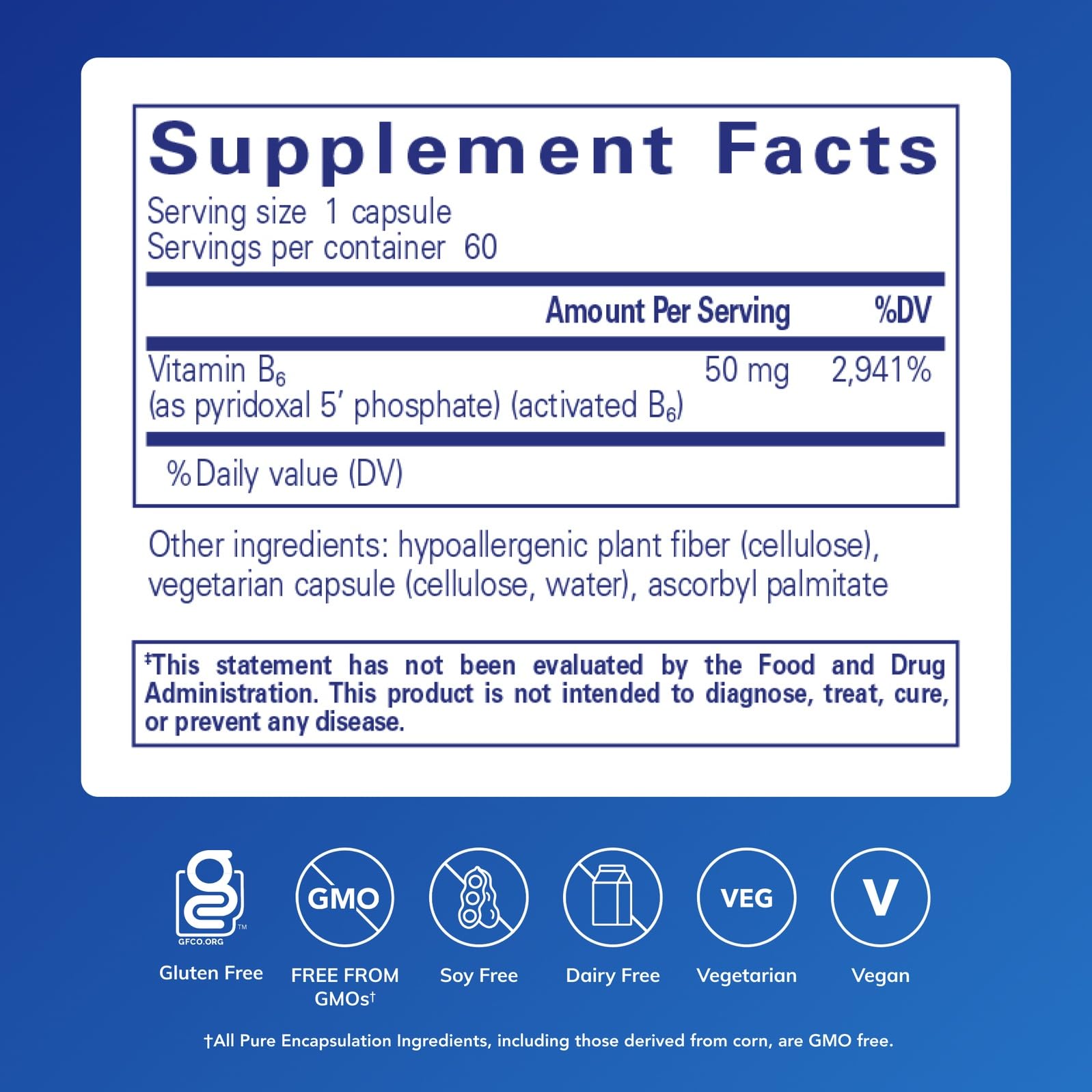 Pure Encapsulations P5P 50 – gélules visibles, faciles à avaler.