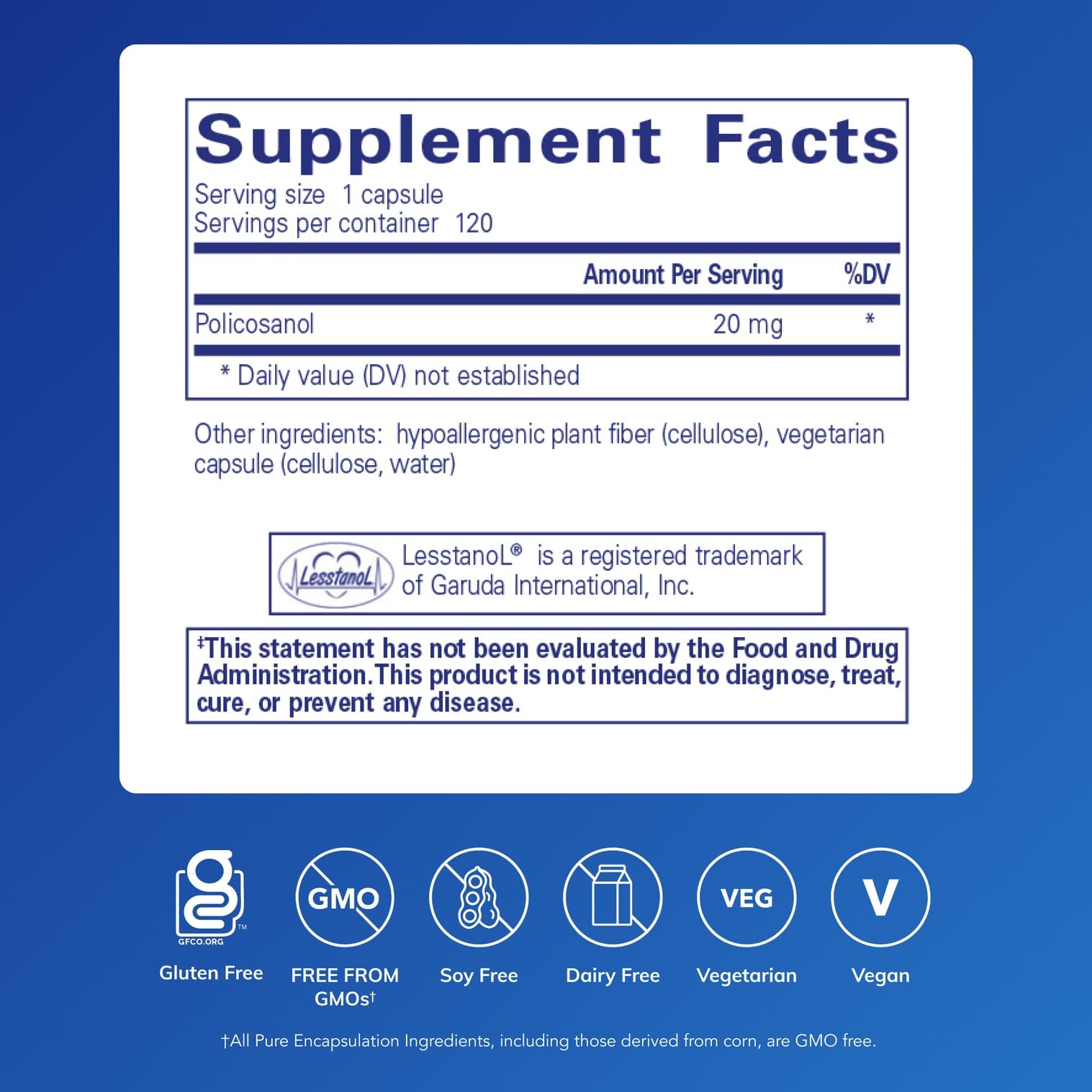 Policosanol 20 mg - Capsules en blister: prise pratique quotidienne.