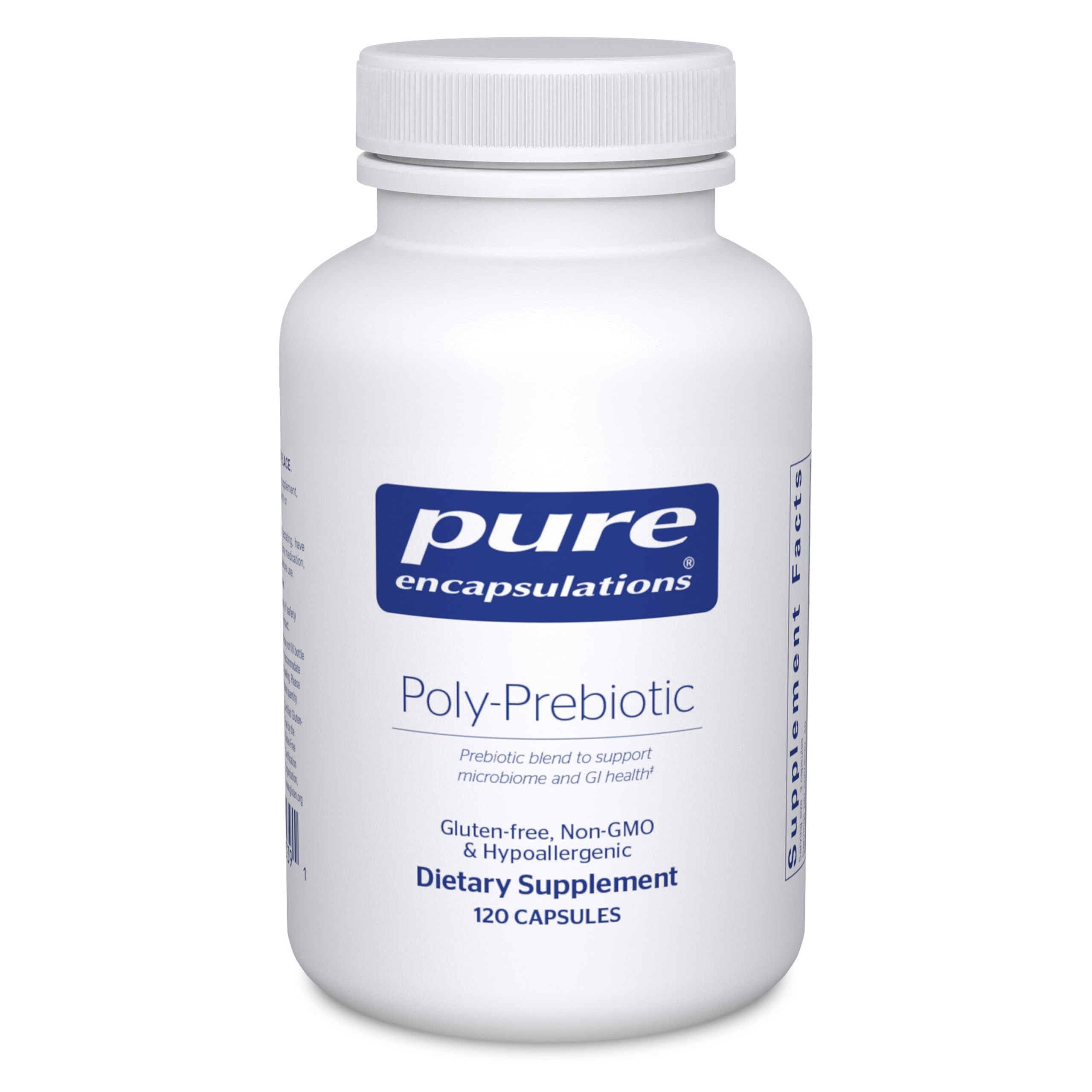 Pure Encapsulations Poly-Prebiotic, bouteille et gélules, soutien possible au microbiome.