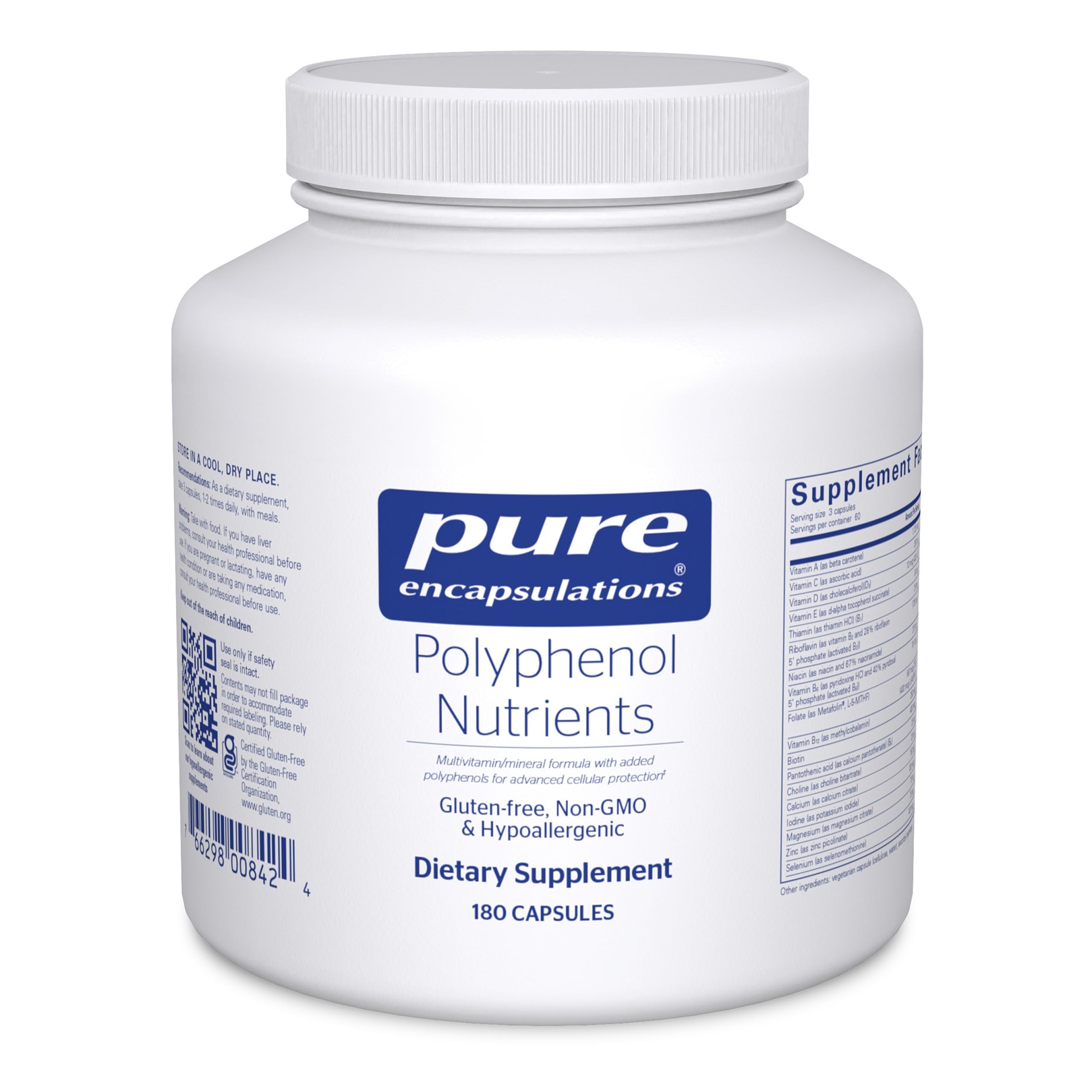 Pure Encapsulations Polyphénol Nutrients – Bouteille montrant la formule riche en polyphénols pour un mode de vie sain.