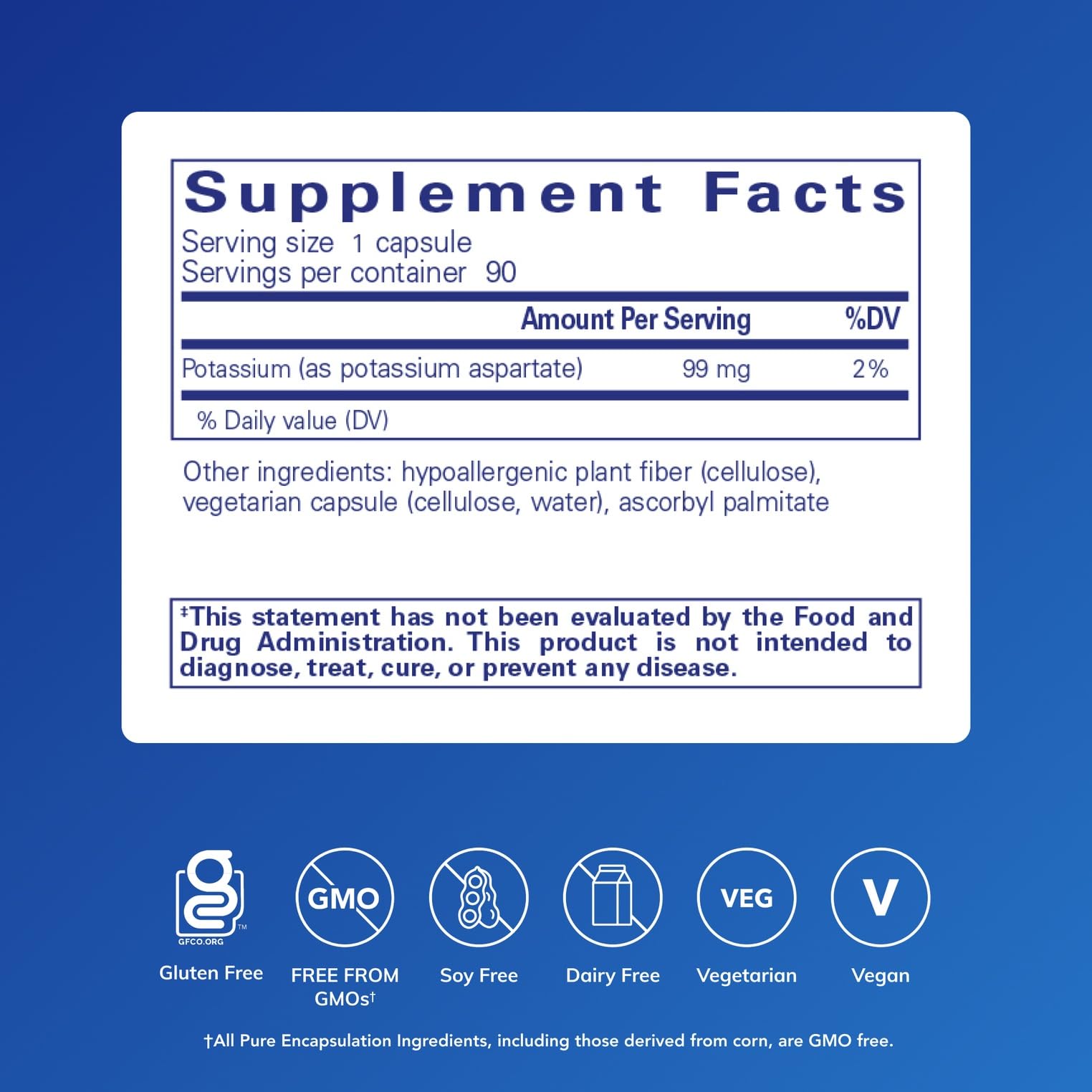Pure Encapsulations Potassium aspartate – capsules faciles à avaler pour énergie et équilibre.