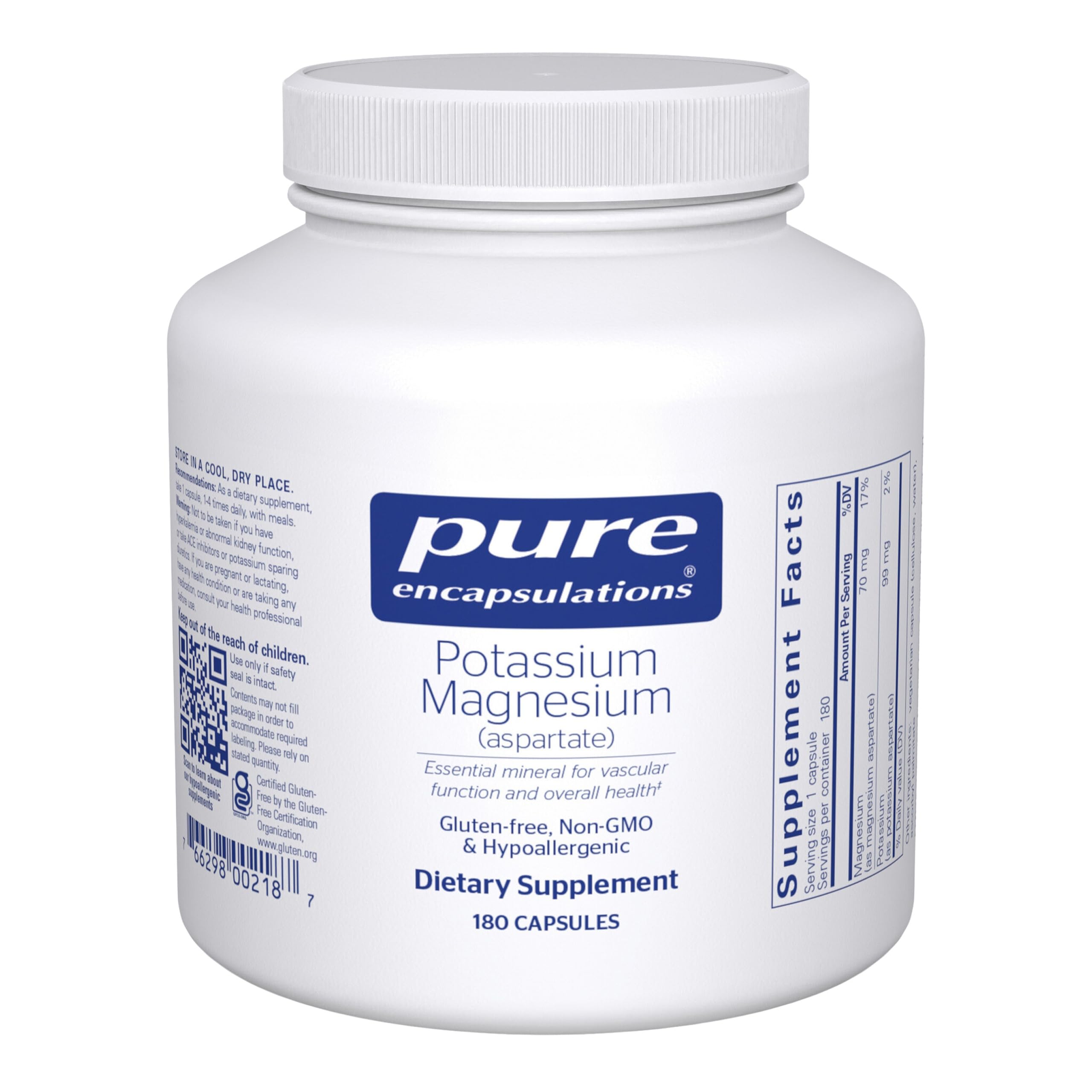 Pure Encapsulations Potassium Magnésium Aspartate - bouteille: soutien potentiel du cœur et des muscles