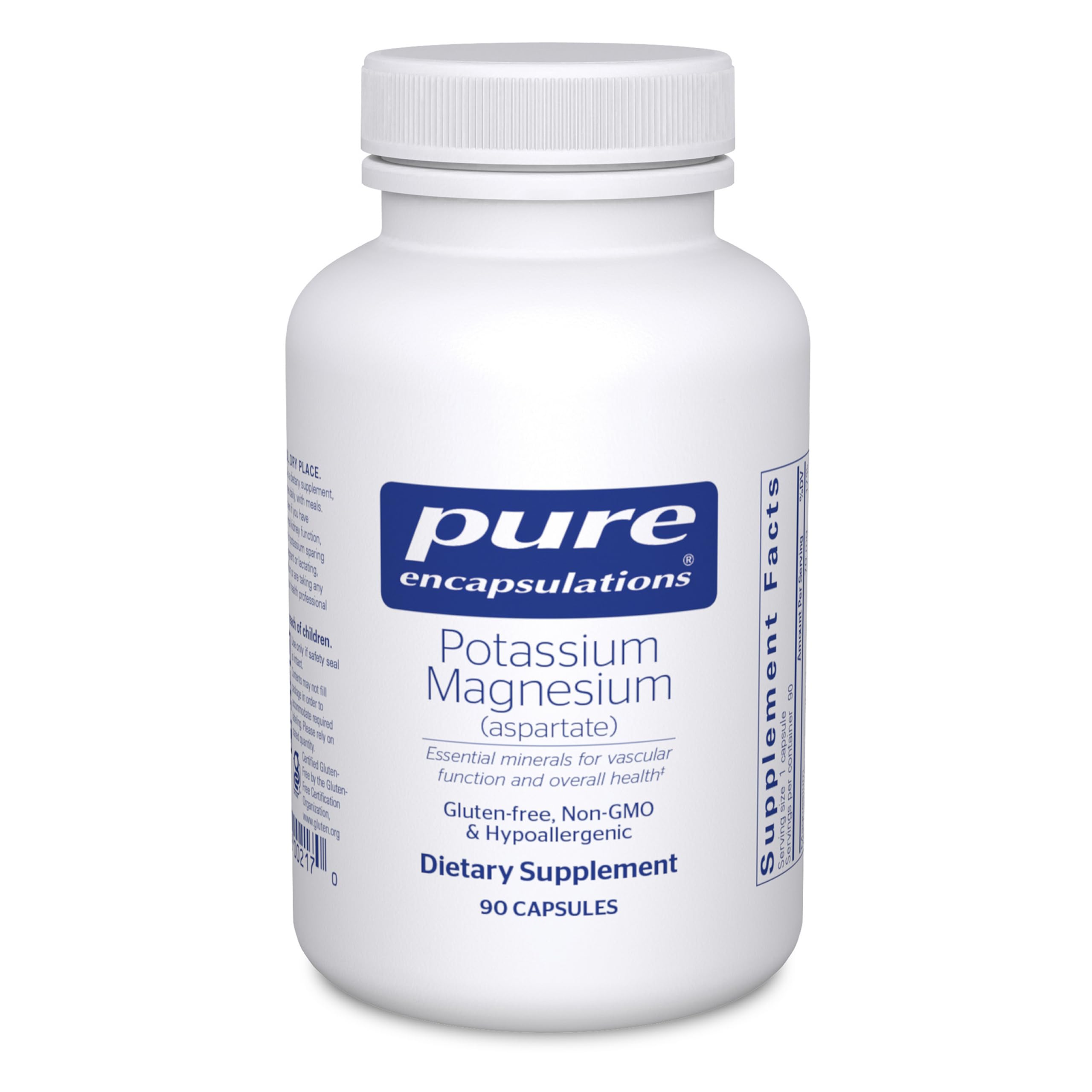 Pure Encapsulations Potassium Magnésium (Aspartate) — bouteille montrée, soutien possible au cœur et aux muscles.