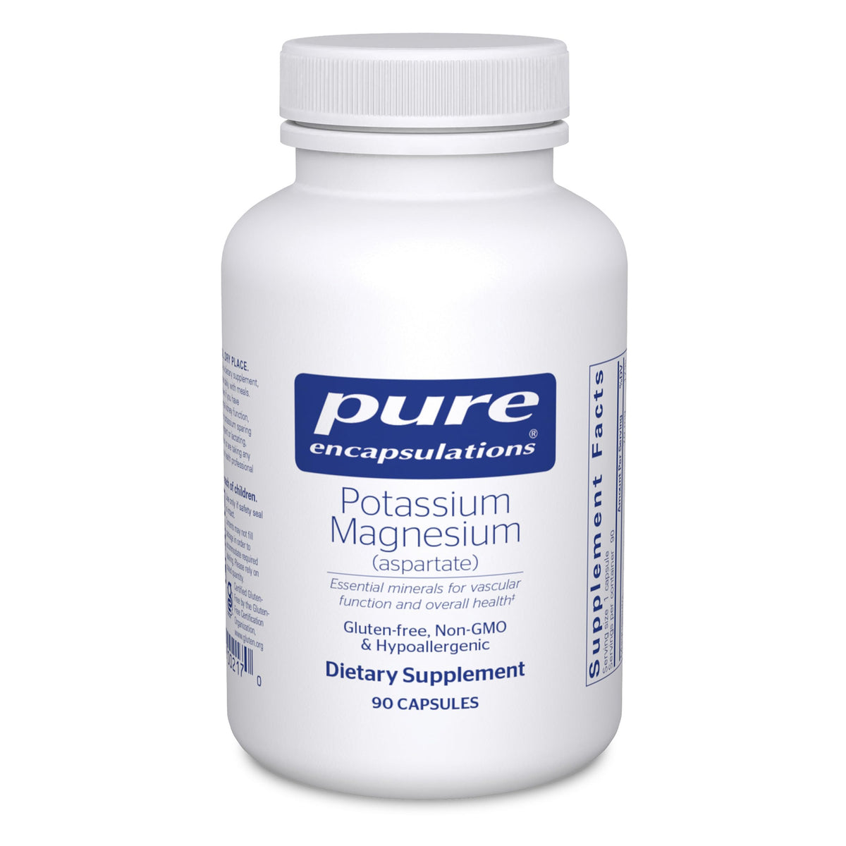 Pure Encapsulations Potassium Magnésium (Aspartate) — bouteille montrée, soutien possible au cœur et aux muscles.