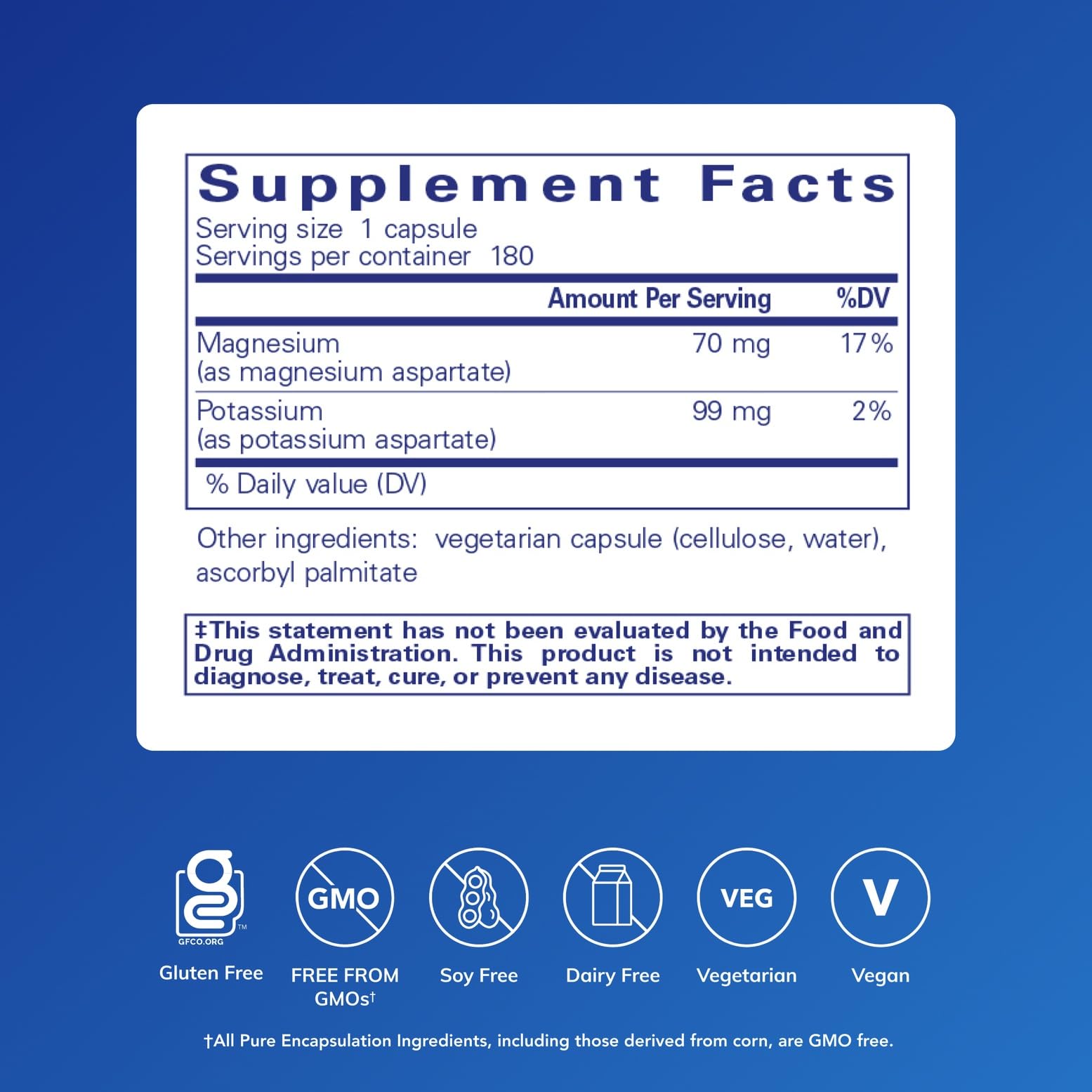 Pure Encapsulations Potassium Magnésium Aspartate - capsules brunes: favorisent la fonction nerveuse et musculaire