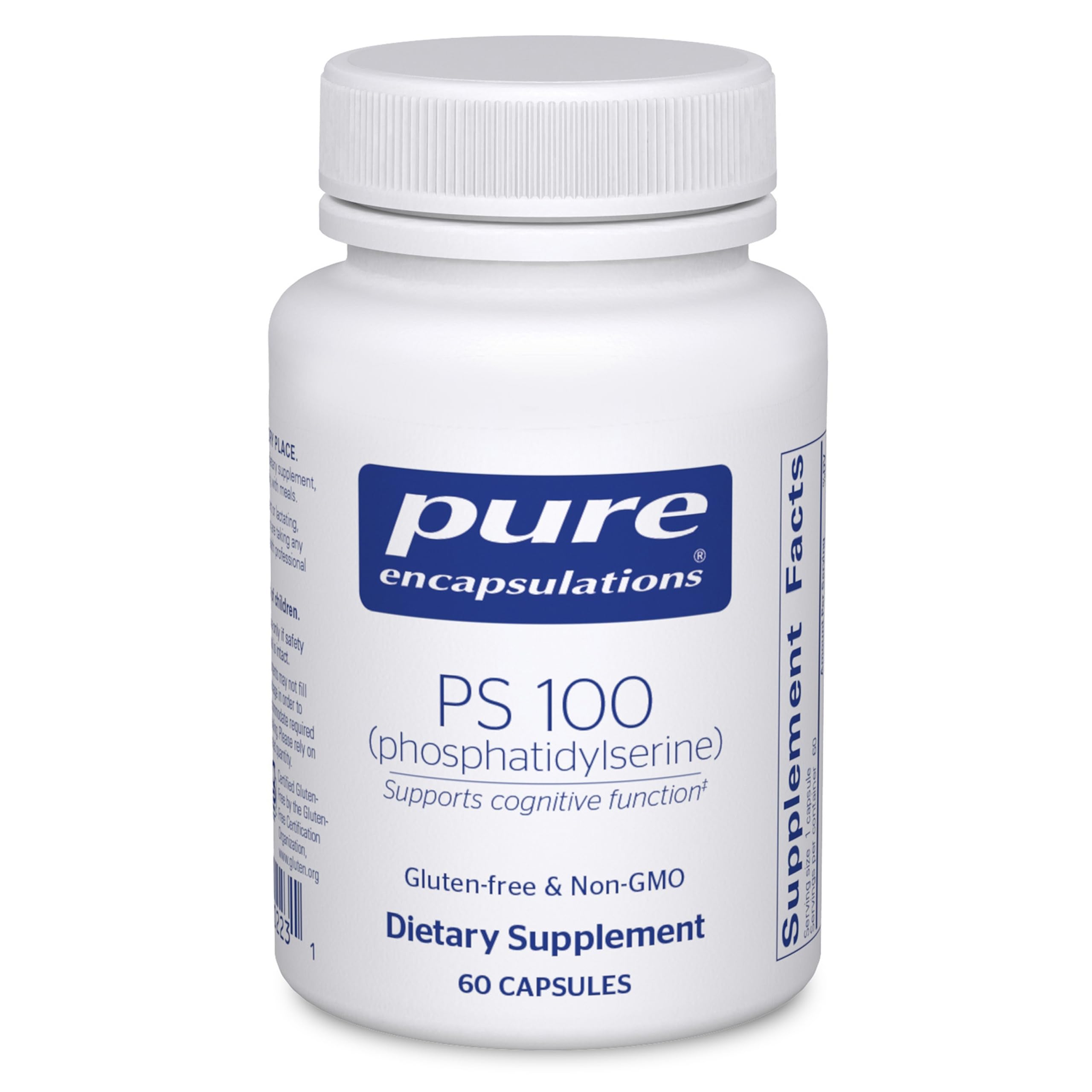 Pure Encapsulations PS100 — bouteille visible, soutien potentiel à la fonction cognitive.