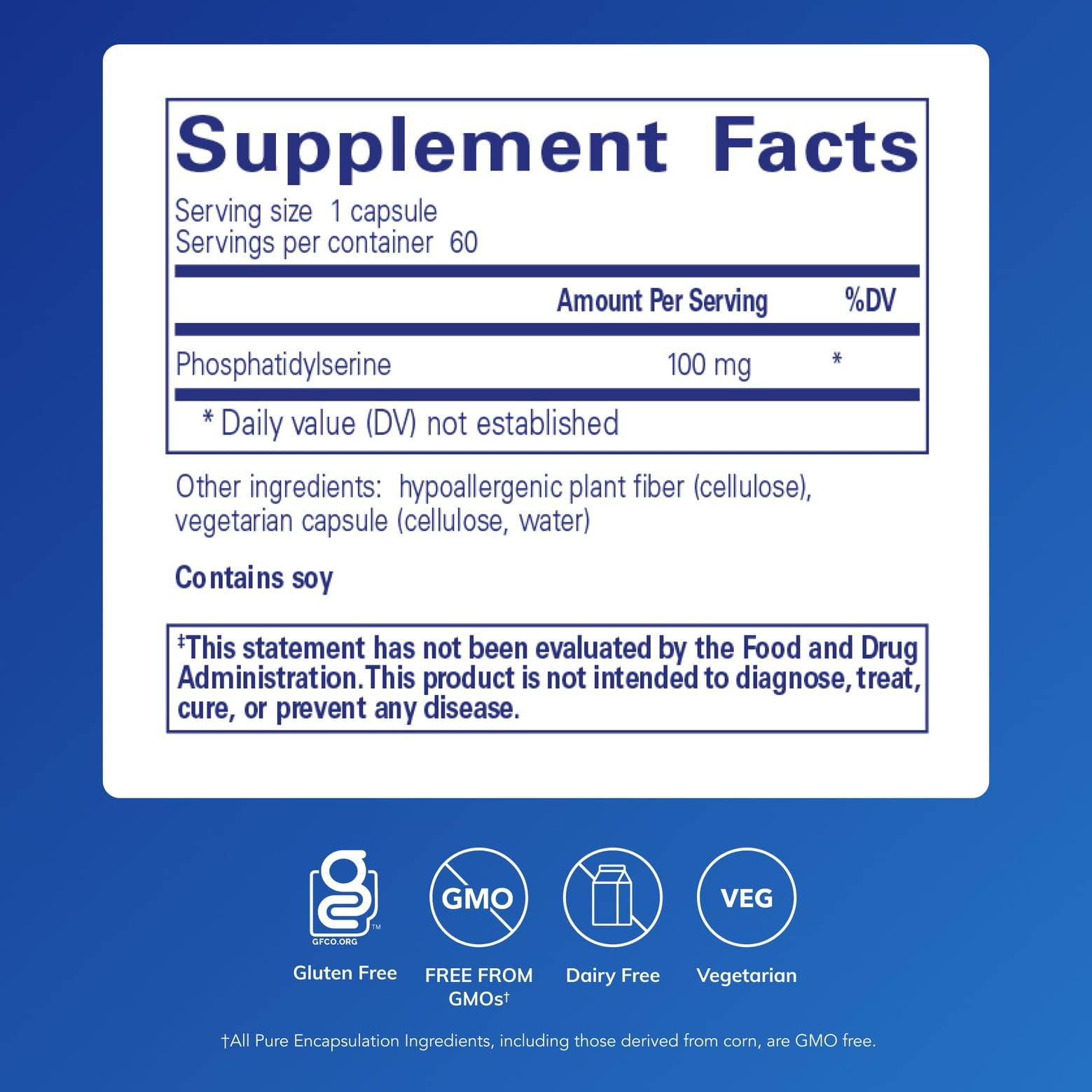 Pure Encapsulations PS100 — capsules prêtes à l'emploi pour la mémoire et l'attention.