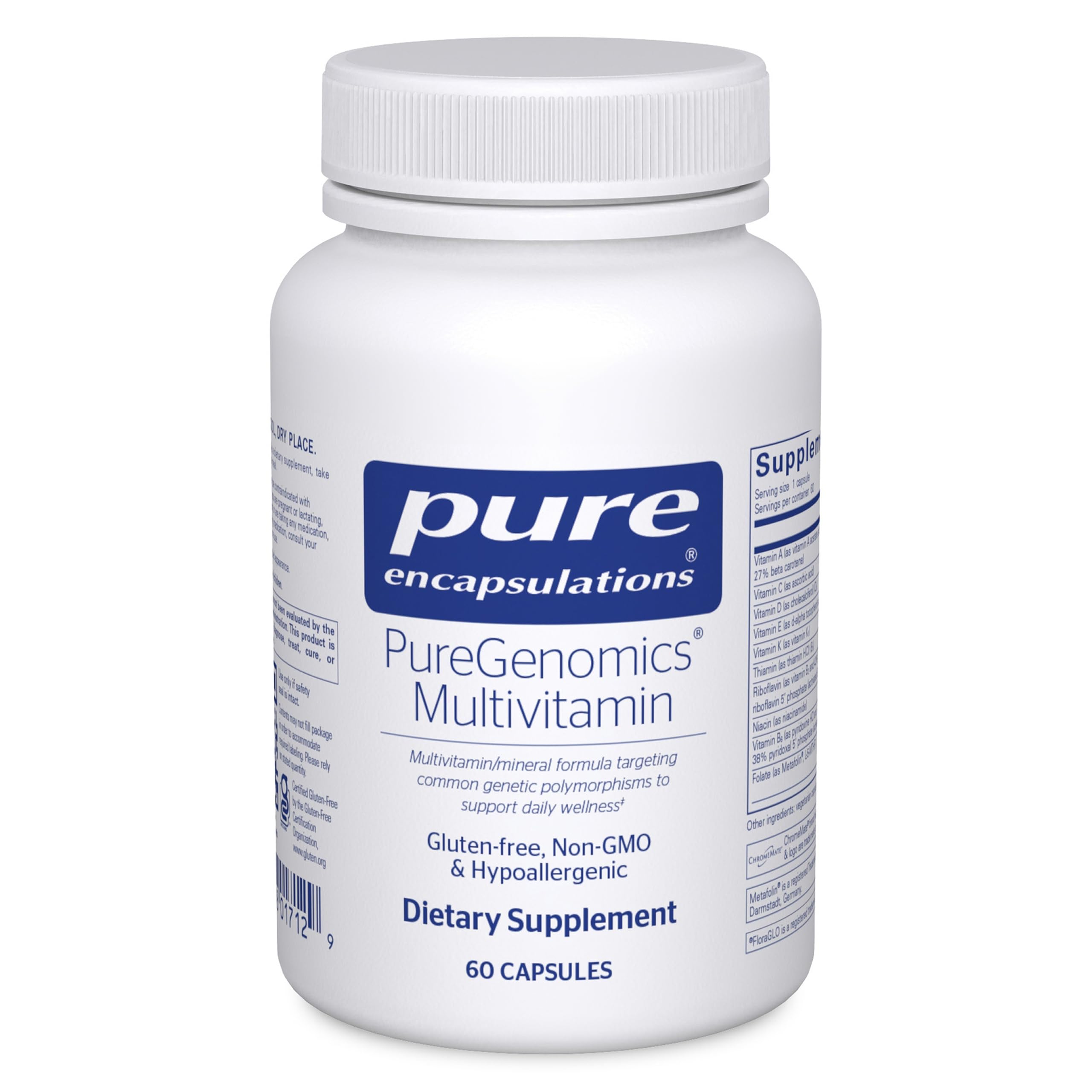 Pure Encapsulations PureGenomics Multivitamine — bouteille montrant le flacon pour un soutien nutritionnel quotidien