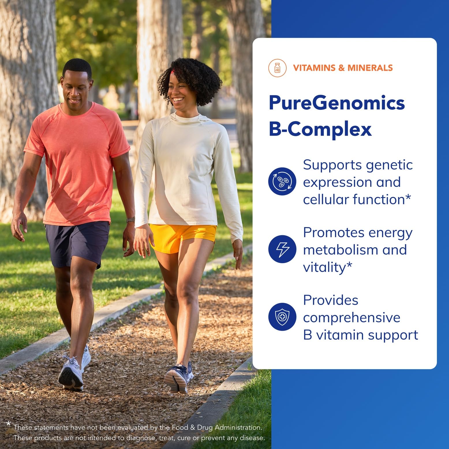 Étiquette du PureGenomics B-Complex montrant la formulation sans allergènes et sans OGM
