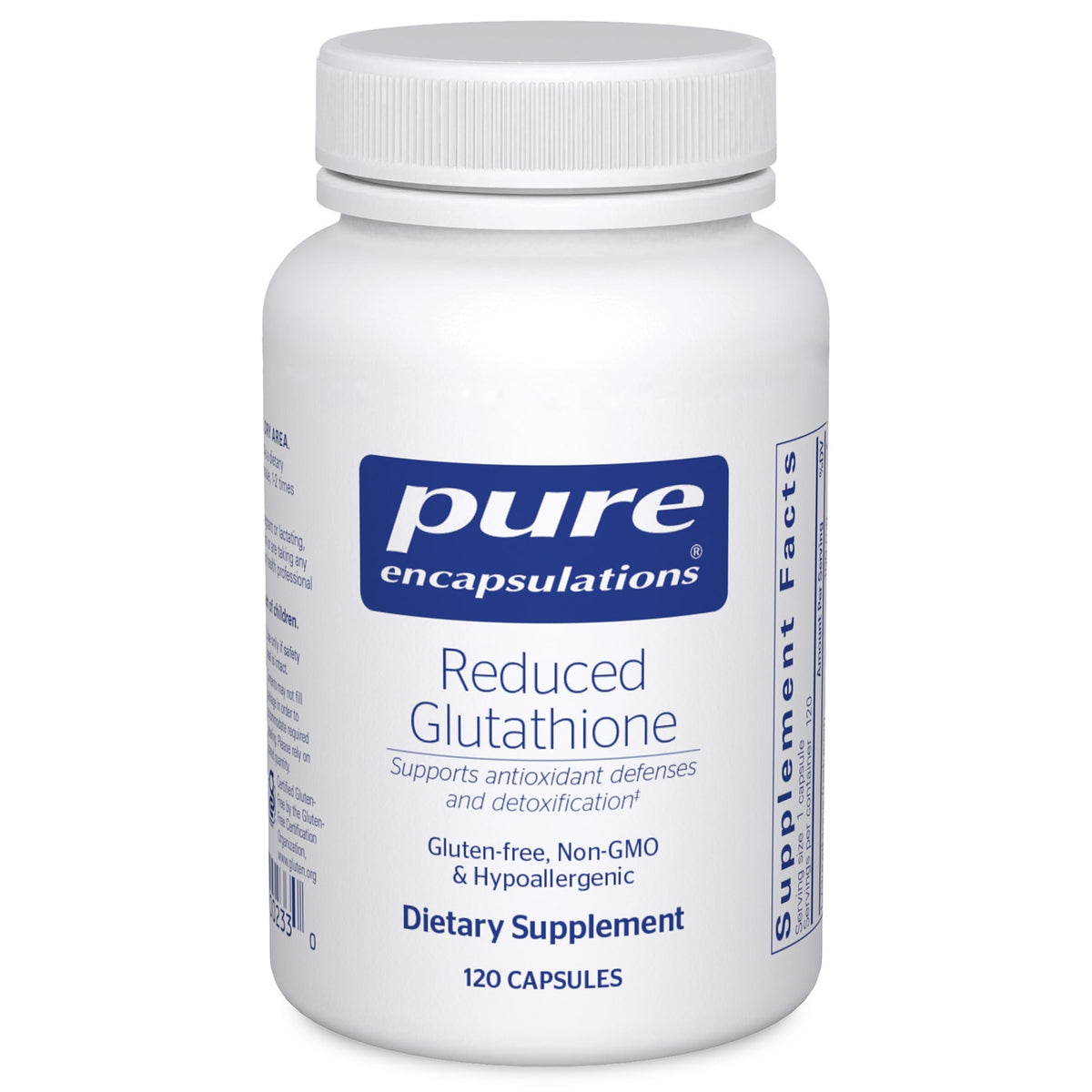 Pure Encapsulations Reduced Glutathione — bouteille ouverte, facilité d’utilisation au quotidien.