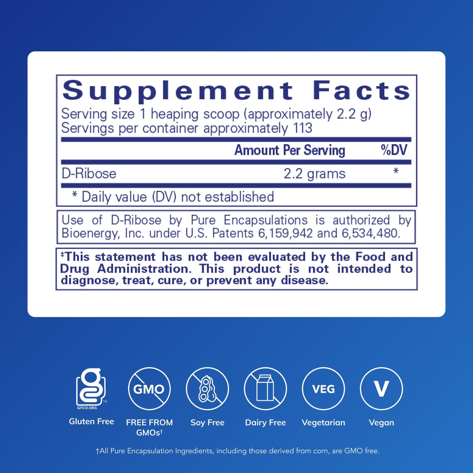 Pure Encapsulations Ribose, poudre fine prête à doser pour séance intense.