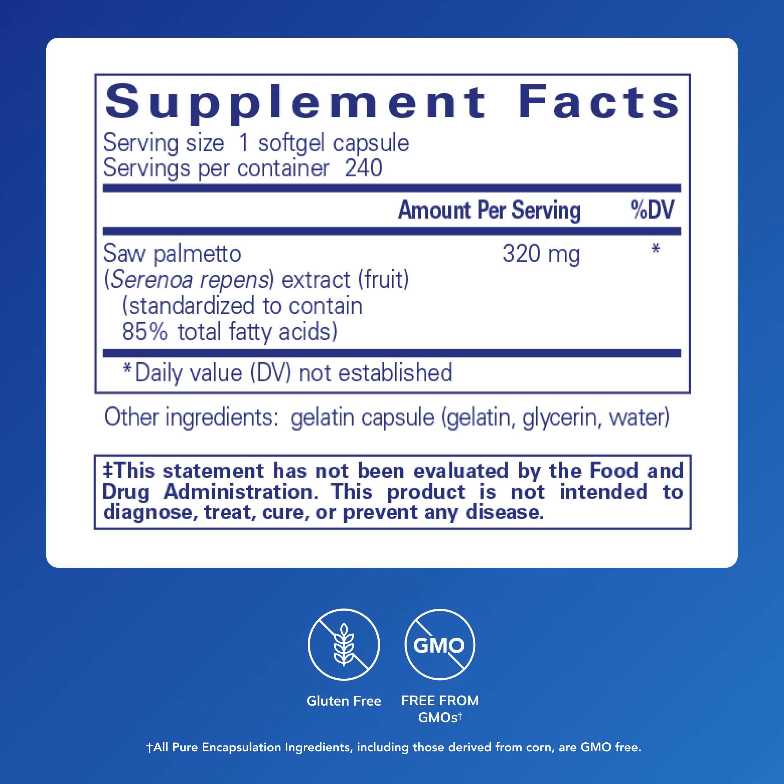 Pure Encapsulations Saw Palmetto 320, gelules molles: ingestion facile au quotidien.