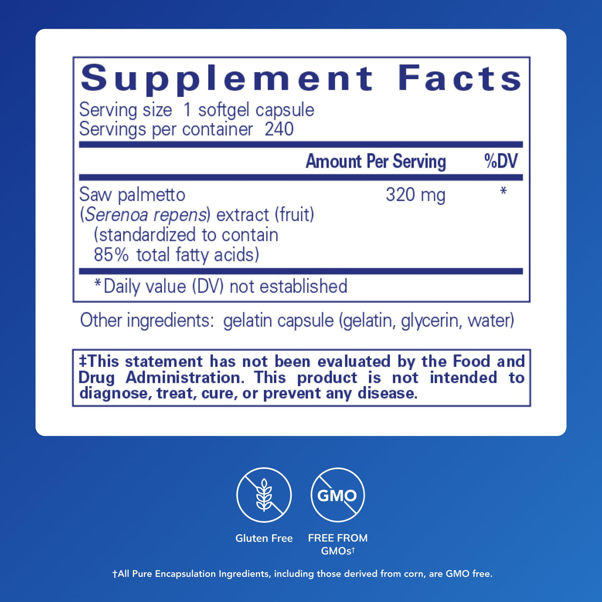 Pure Encapsulations Saw Palmetto 320, gelules molles: ingestion facile au quotidien.