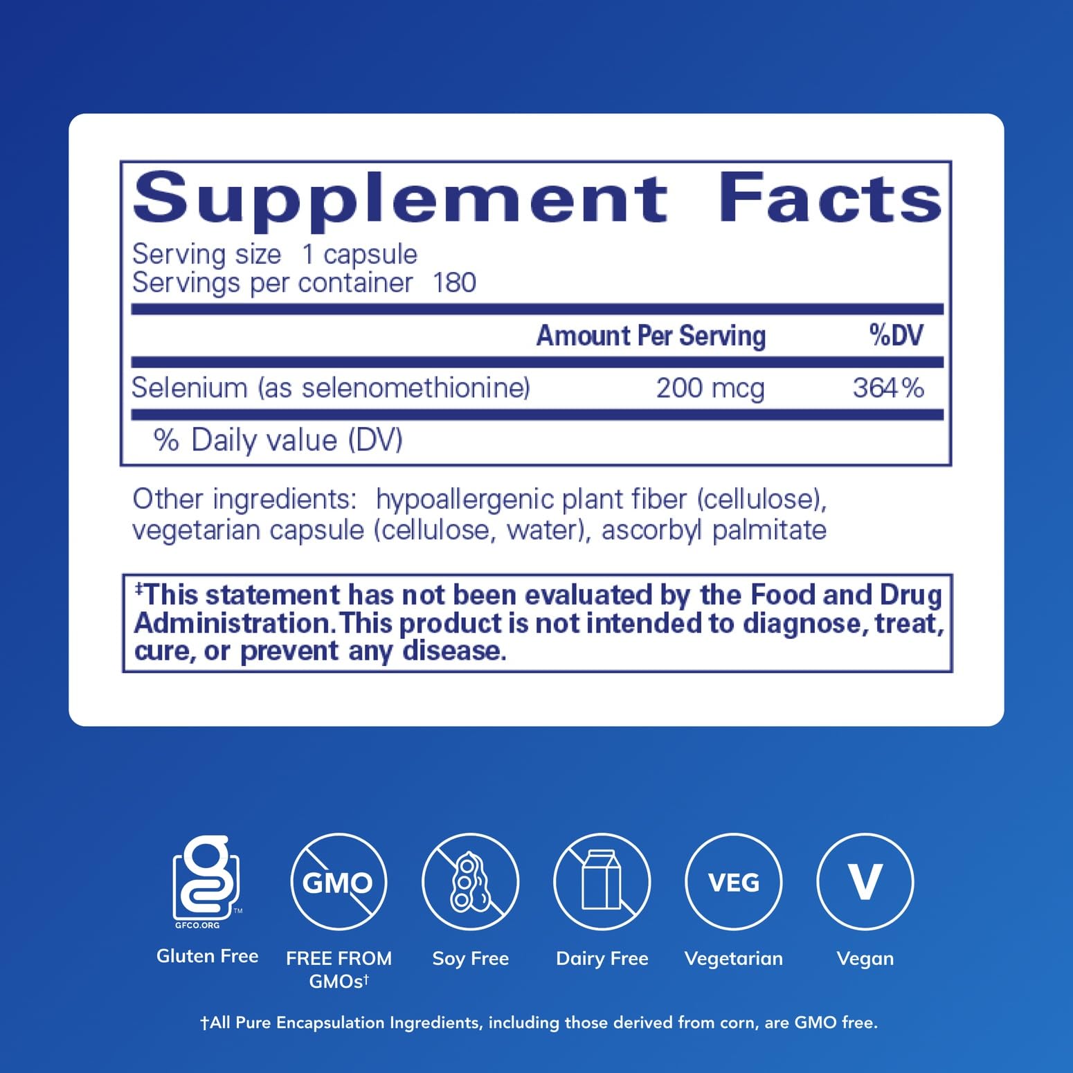 Pure Encapsulations Selenium 180 capsules boîte – vegan sans gluten