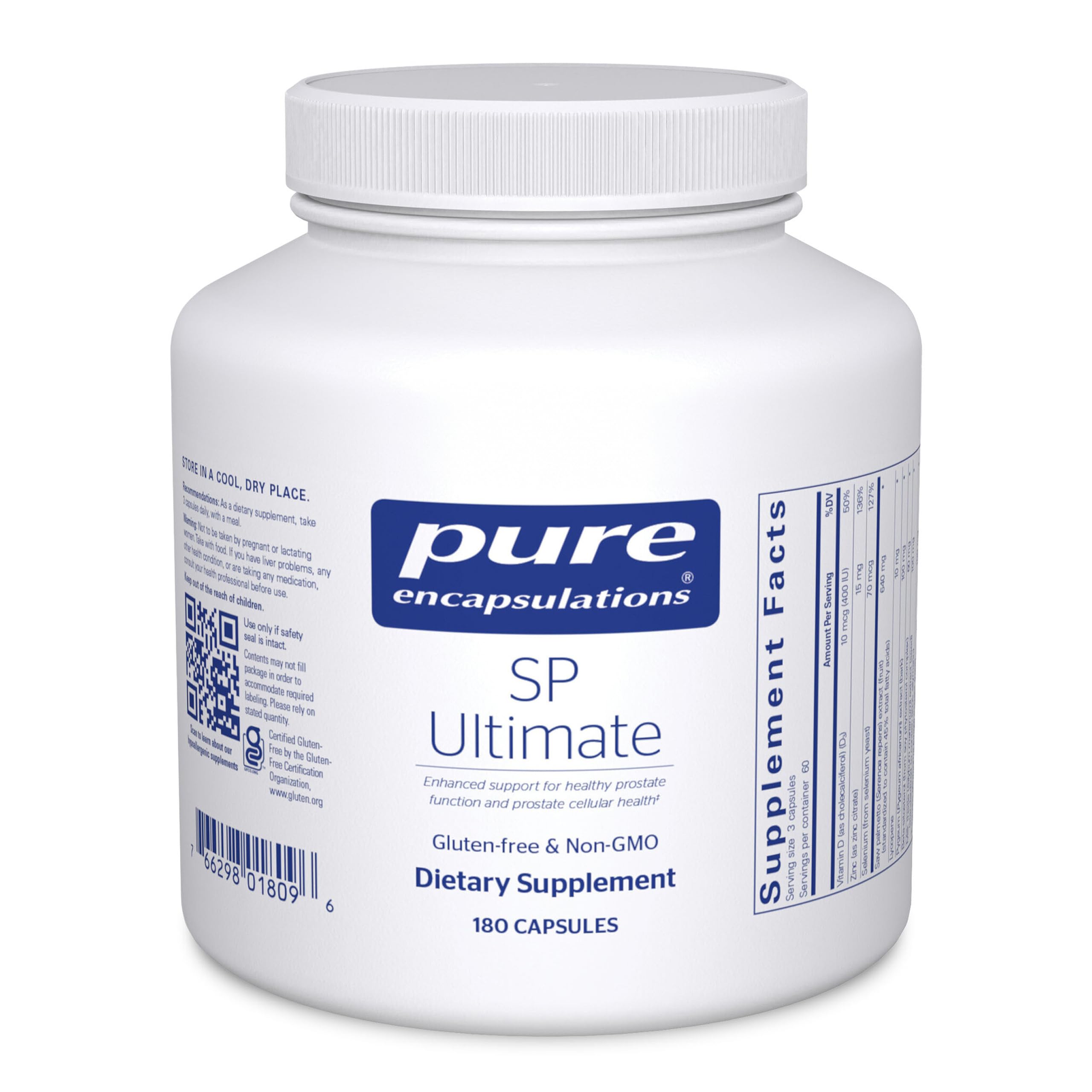 Pure Encapsulations SP Ultimate — bouteille: soutien potentiel à la fonction prostatique et à la santé cellulaire.