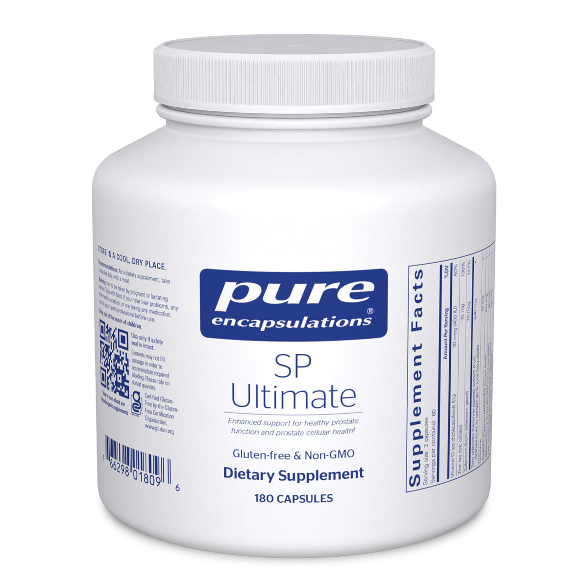 Pure Encapsulations SP Ultimate — bouteille: soutien potentiel à la fonction prostatique et à la santé cellulaire.