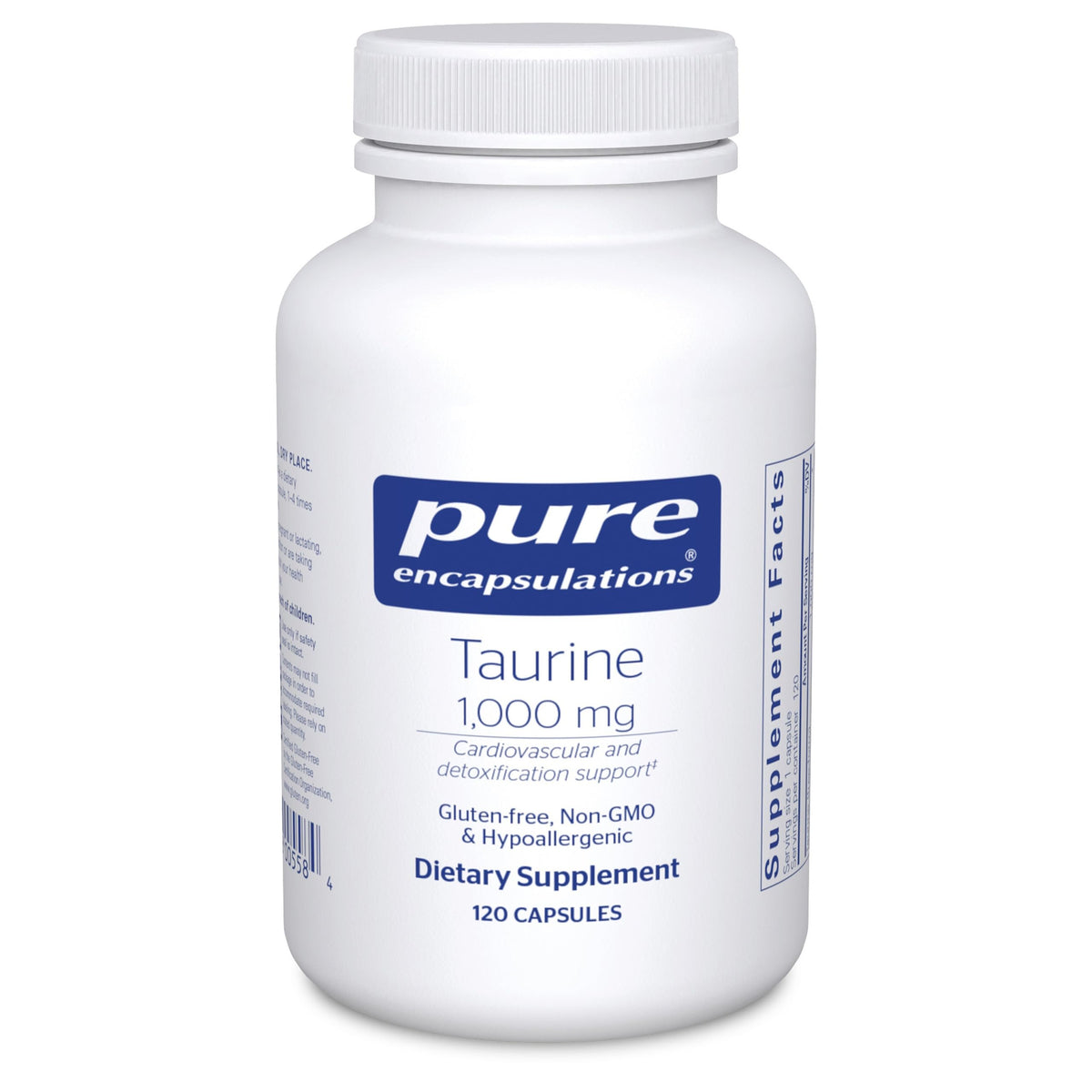 Pure Encapsulations Taurine: bouteille 1000 mg, soutien potentiel du métabolisme cardiaque.