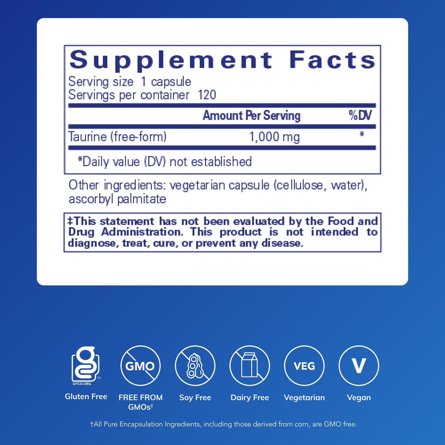 Pure Encapsulations Taurine: capsules 1000 mg, intégration facile à la routine quotidienne.