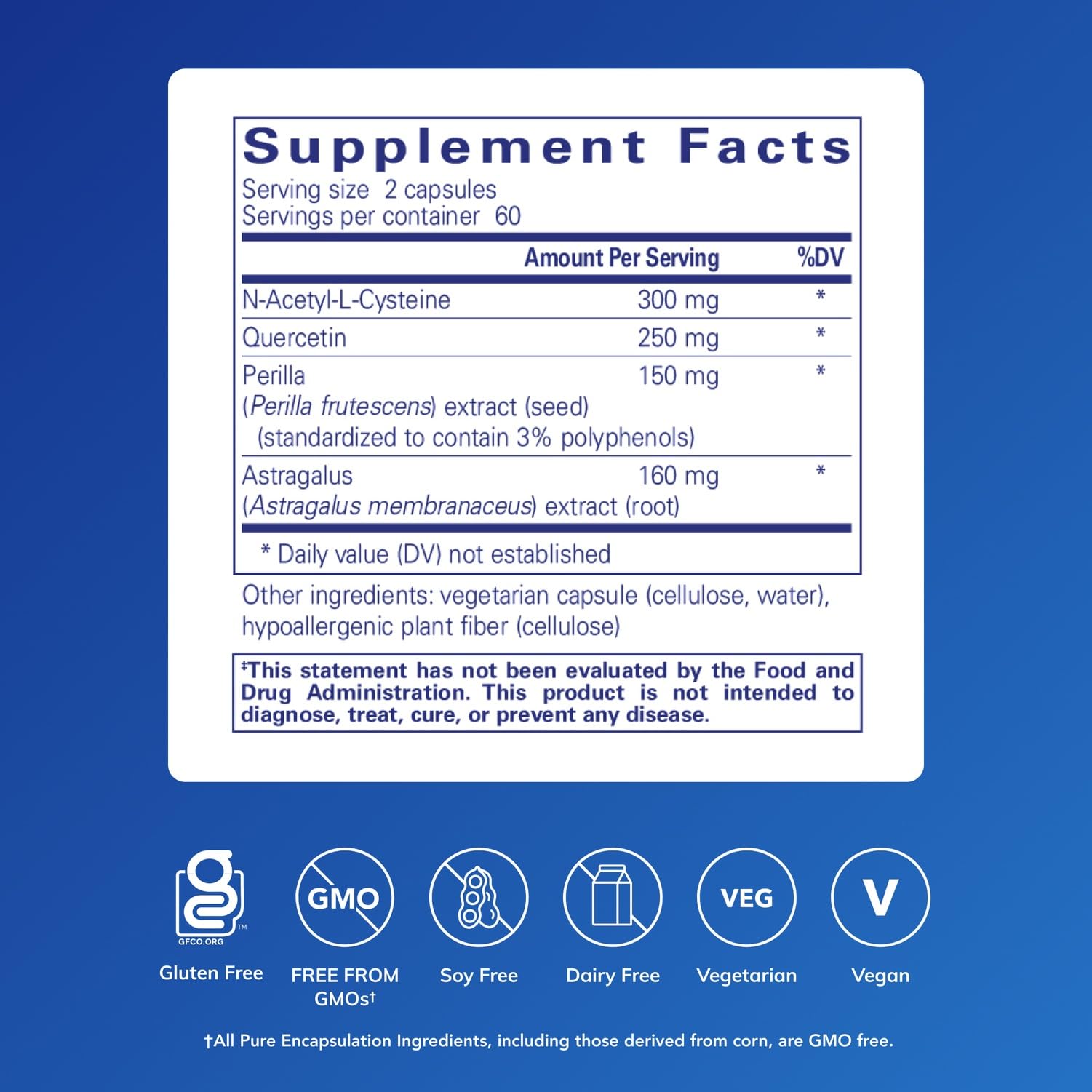 Pure Encapsulations Th2 Modulator – Étiquette claire, ingrédients clés NAC et quercétine.