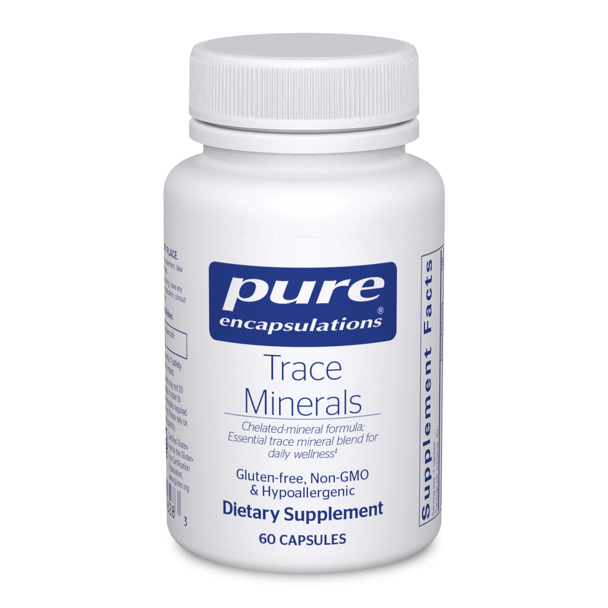 Pure Encapsulations Trace Minerals: bouteille visible, soutien potentiel du métabolisme quotidien.