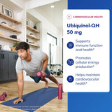 Étiquette ubiquinol-qh 50 mg, informations claires sur le produit et l’antioxydant.