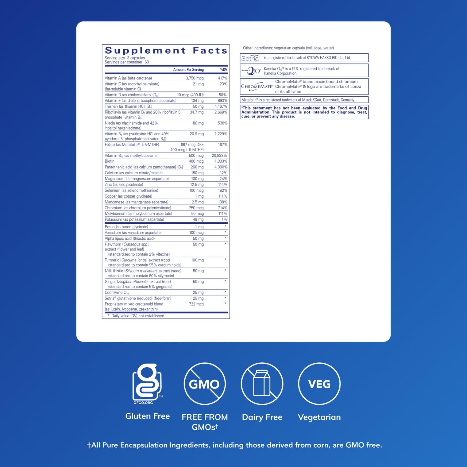 UltraNutrient ingrédients Pure Encapsulations : mélange nutritionnel pour le métabolisme.