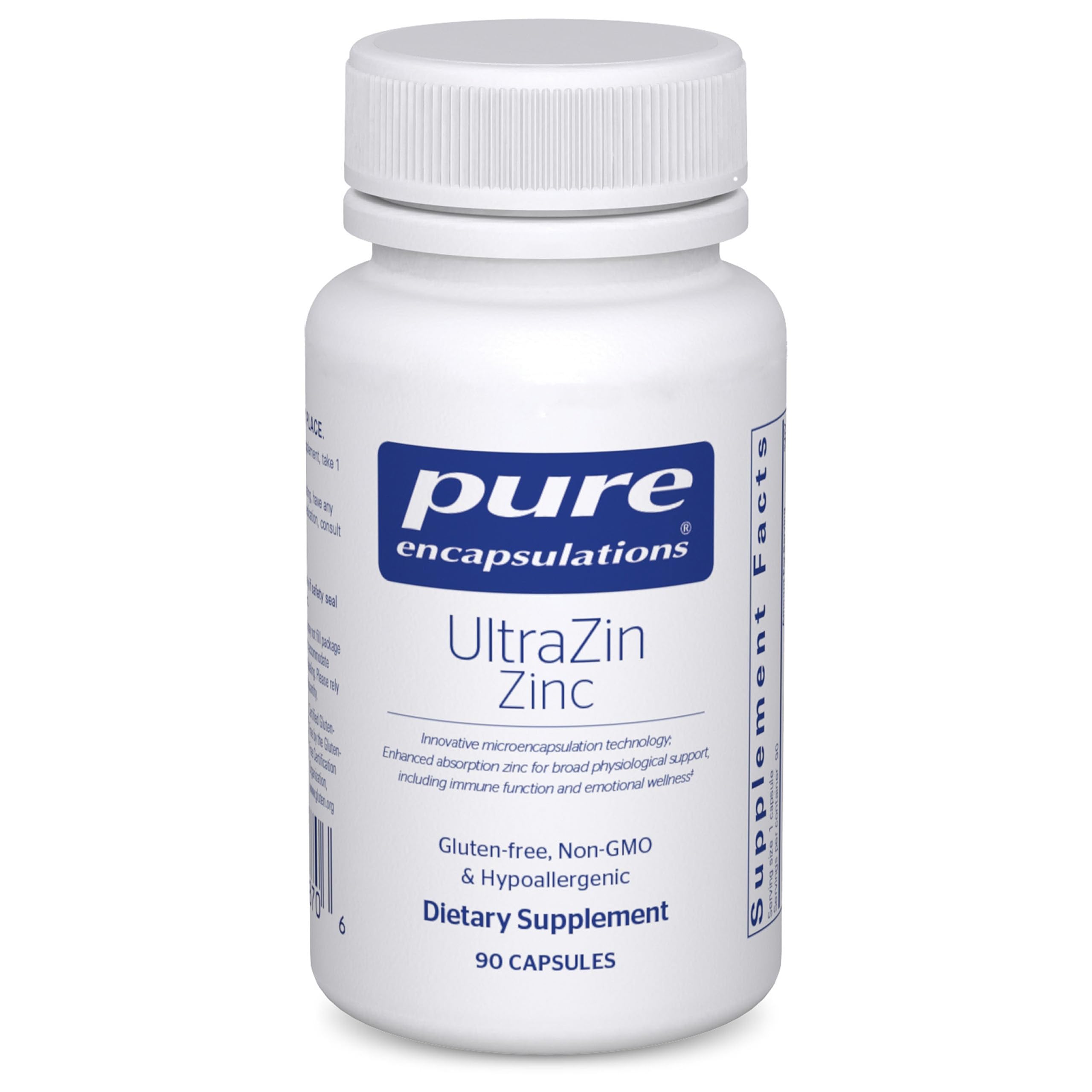 Pure Encapsulations UltraZin Zinc, bouteille de 90 capsules, pratique au quotidien.