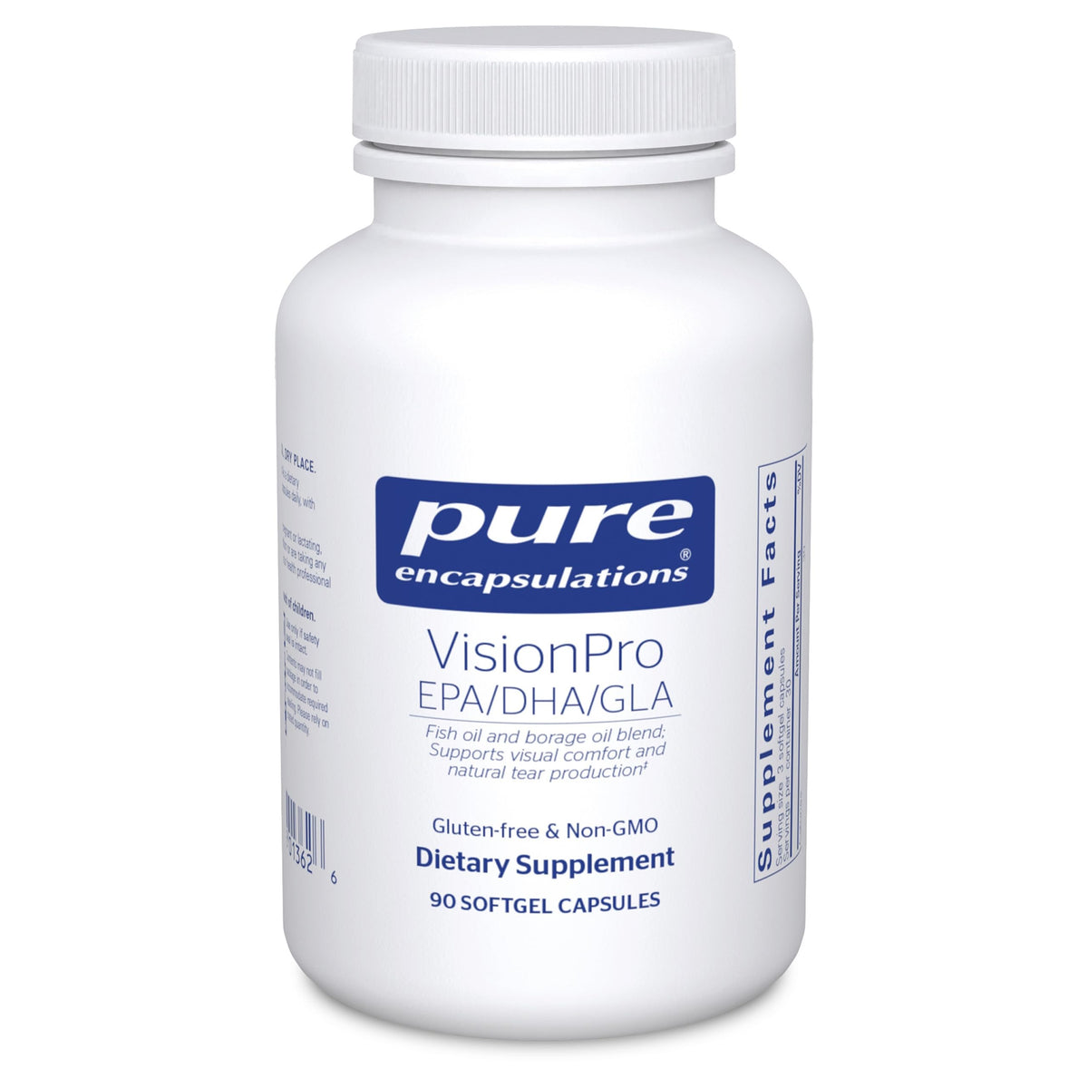 VisionPro Pure Encapsulations, bouteille visibles, soutien potentiel au confort oculaire quotidien.