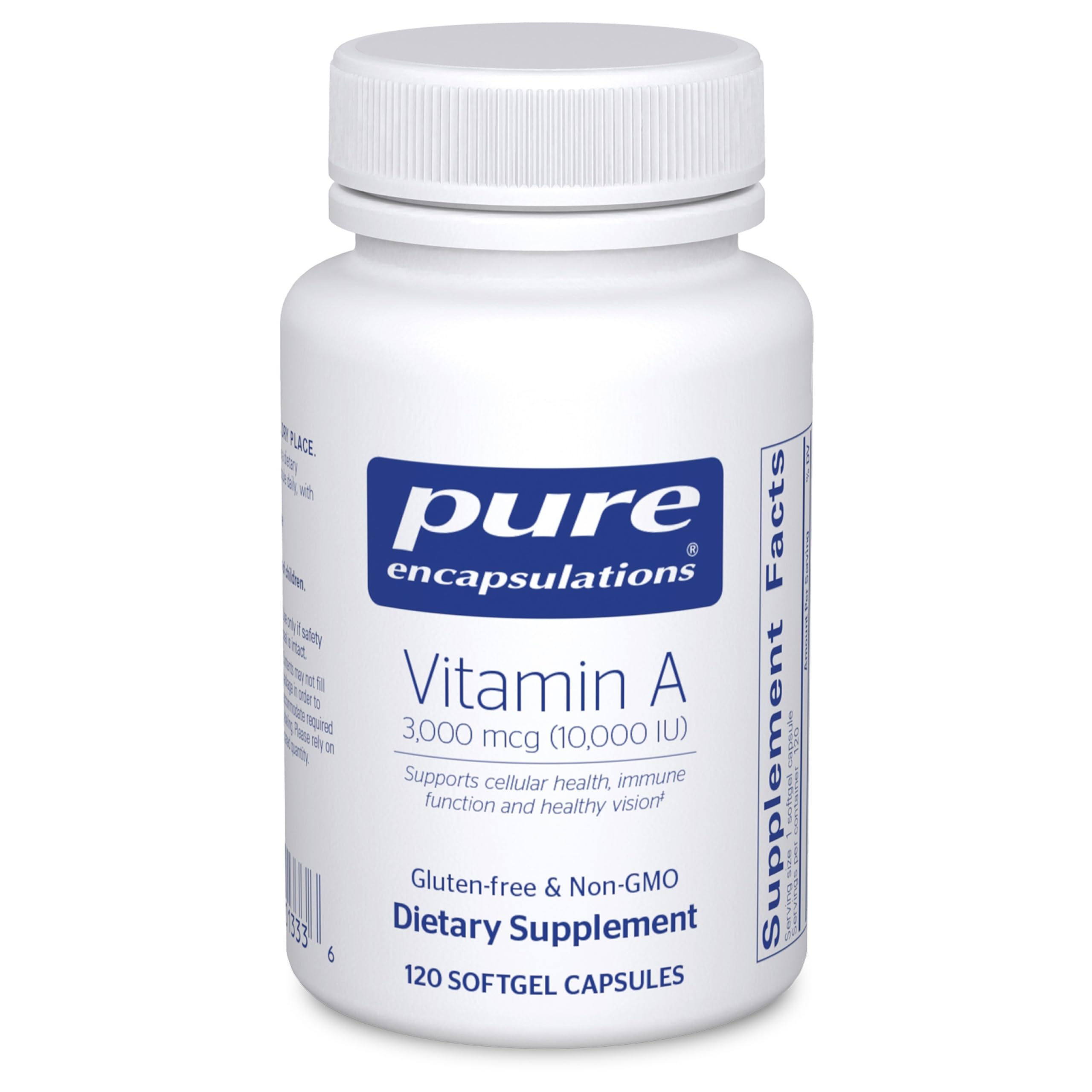 Pure Encapsulations Vitamine A 3000mcg capsule - vue proche de la capsule, usage quotidien potentiel
