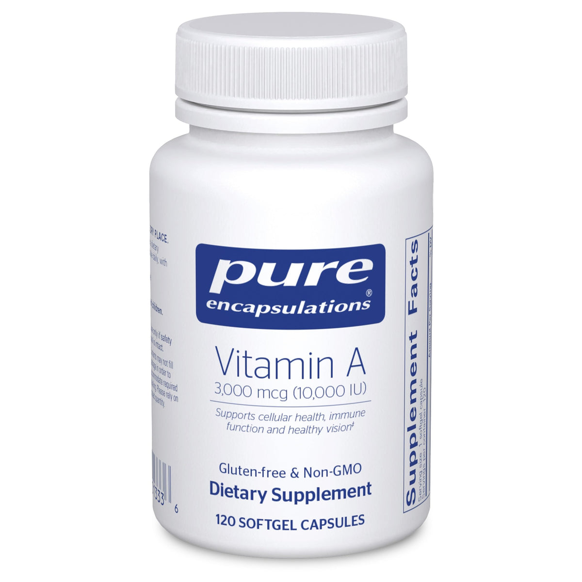 Pure Encapsulations Vitamine A 3000mcg capsule - vue proche de la capsule, usage quotidien potentiel